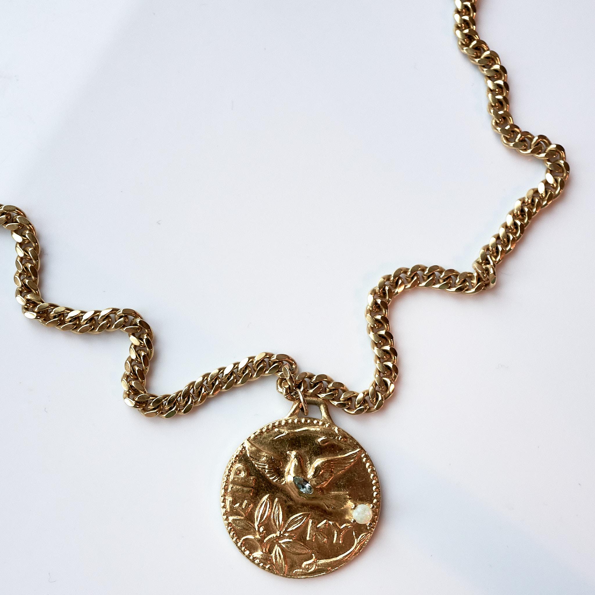 Brilliant Cut Medal Chain Necklace Dove Aquamarine Marquis Opal J Dauphin For Sale