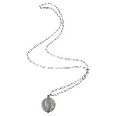 Medal Chain Necklace French Virgin Mary Silver Black Diamond 28"