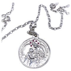 Medal Chain Necklace Miraculous Virgin Mary Ruby Silver J Dauphin