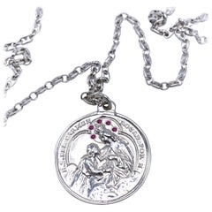 Collana a catena Medaglia Miracolosa Vergine Maria Rubino Argento J Dauphin