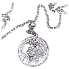 Chaîne collier médaille Miraculous Virgin Mary en argent et rubis J Dauphin