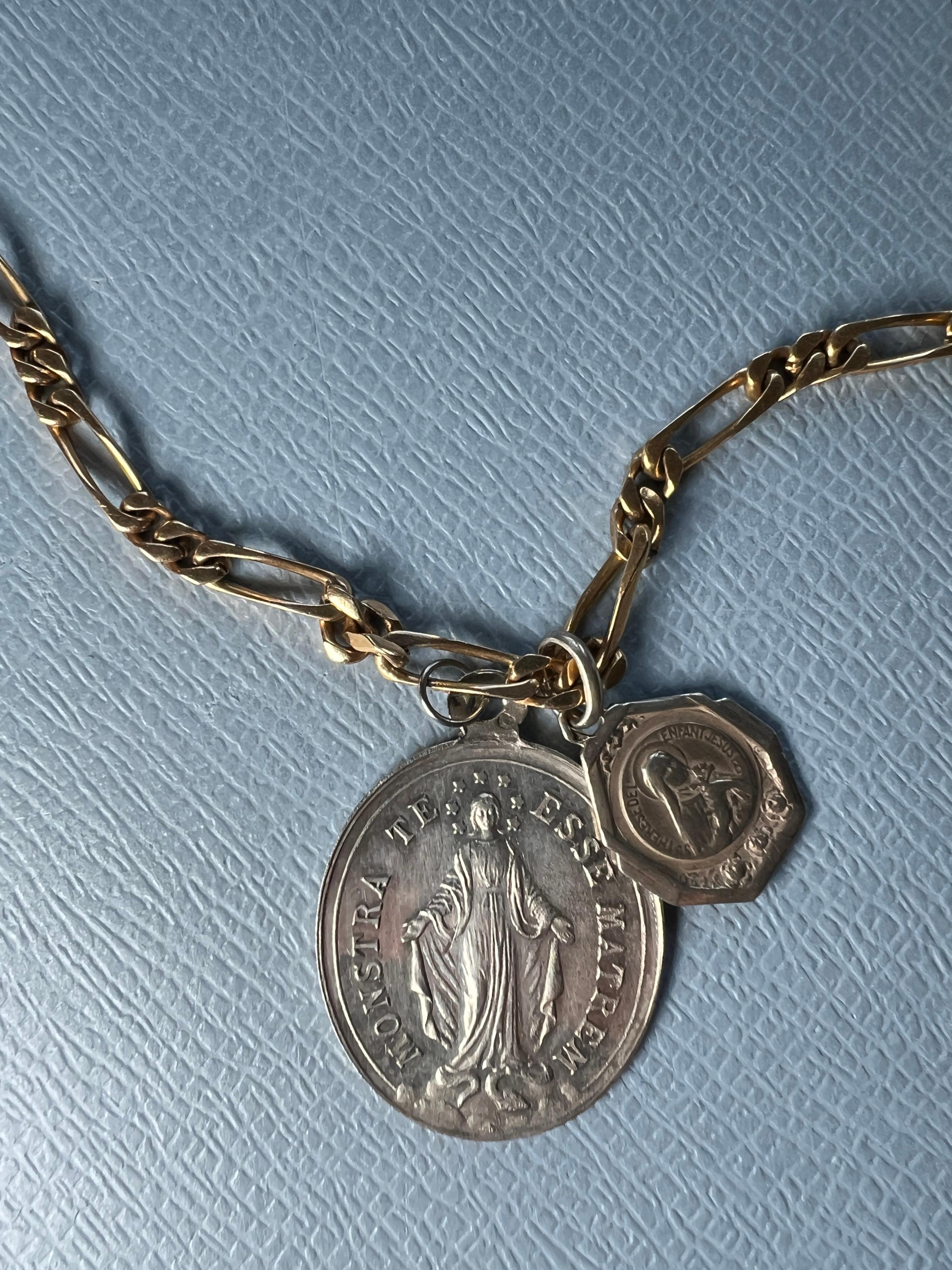 Early Victorian Mother Mary Medal Chain Necklace Vintage For Sale