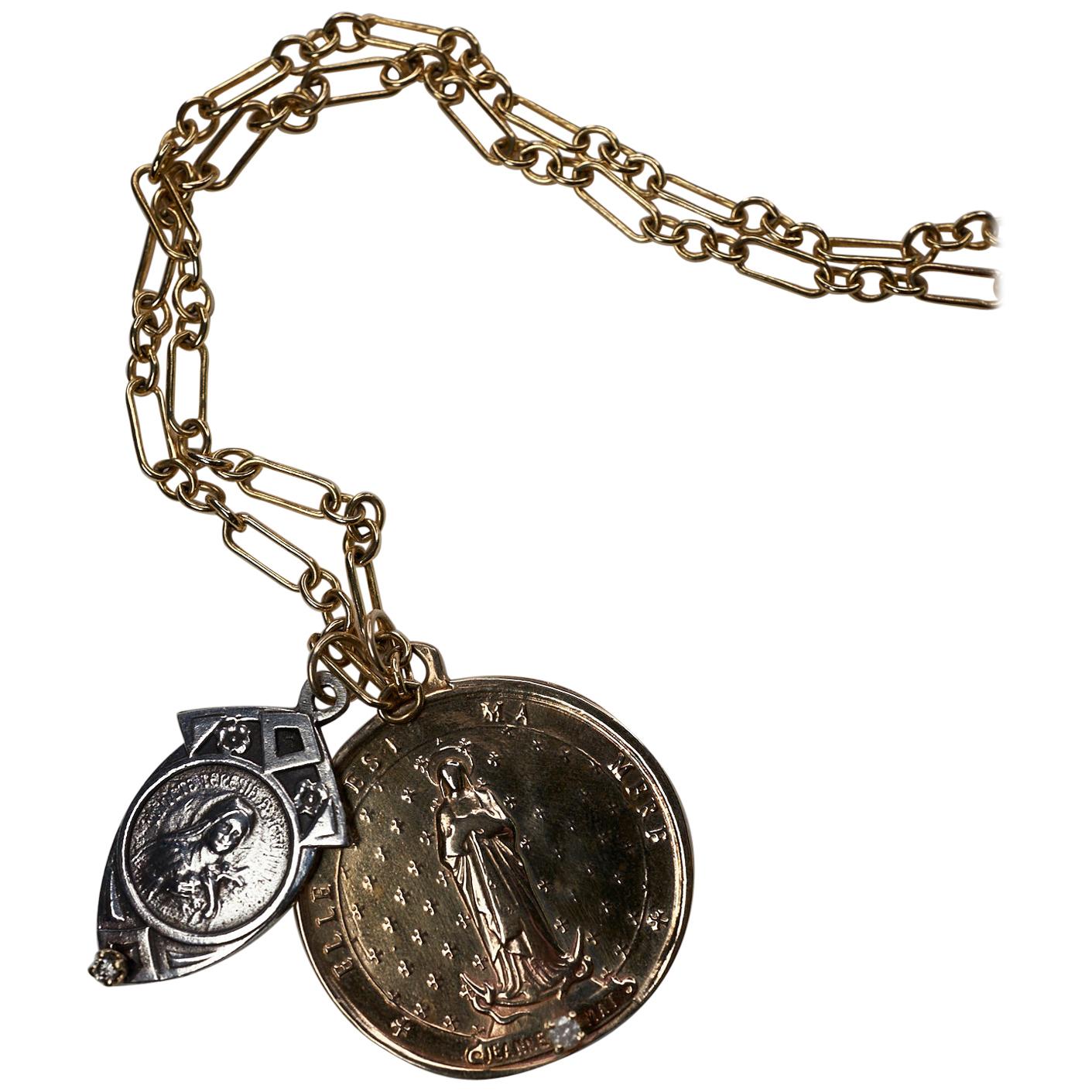 Medaille Kette Halskette Weiß Diamant Jungfrau Maria Chunky Kette J Dauphin
