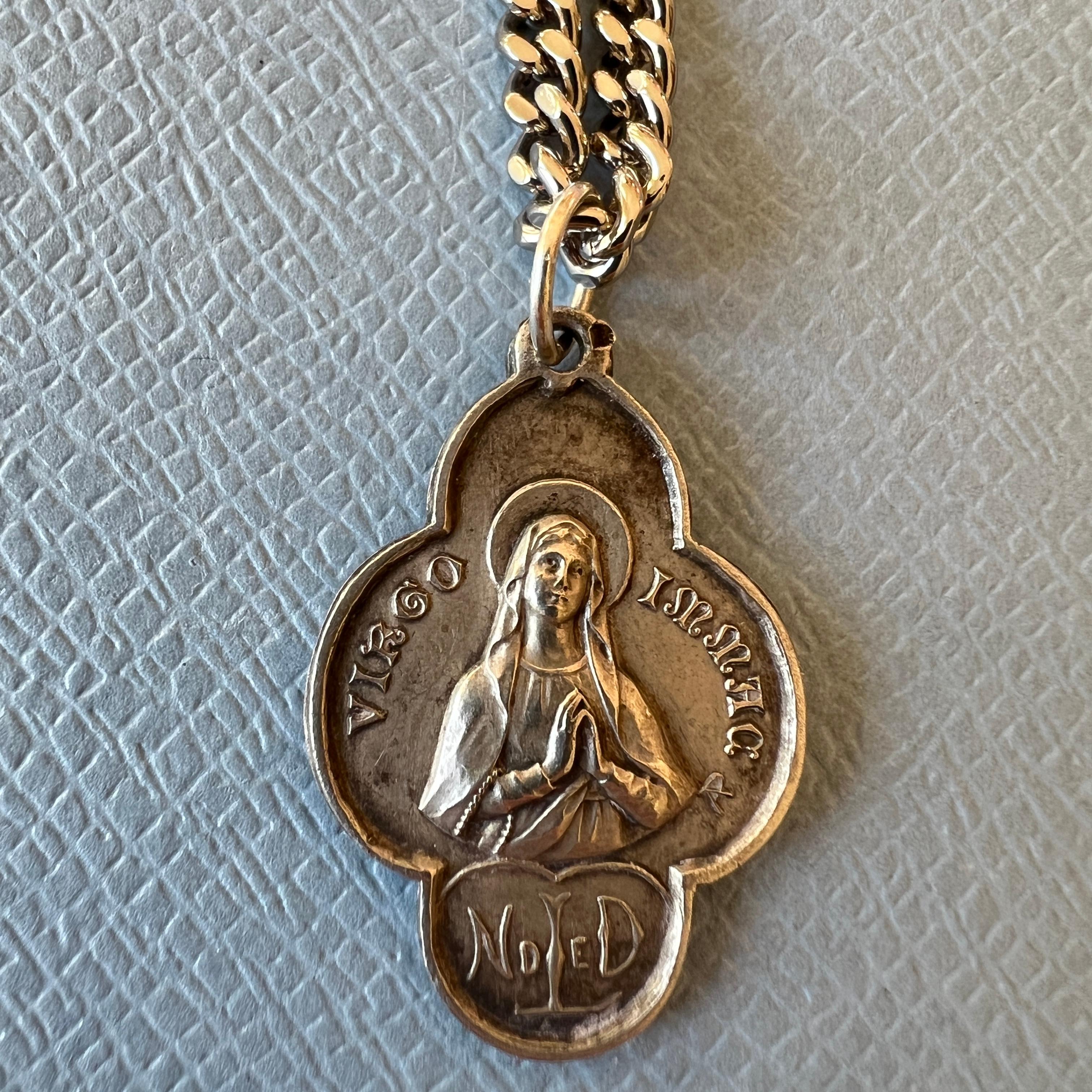 Medalla Cadena Paladio Collar Virgen María Trébol Virgo Souvenir Lourdes 1