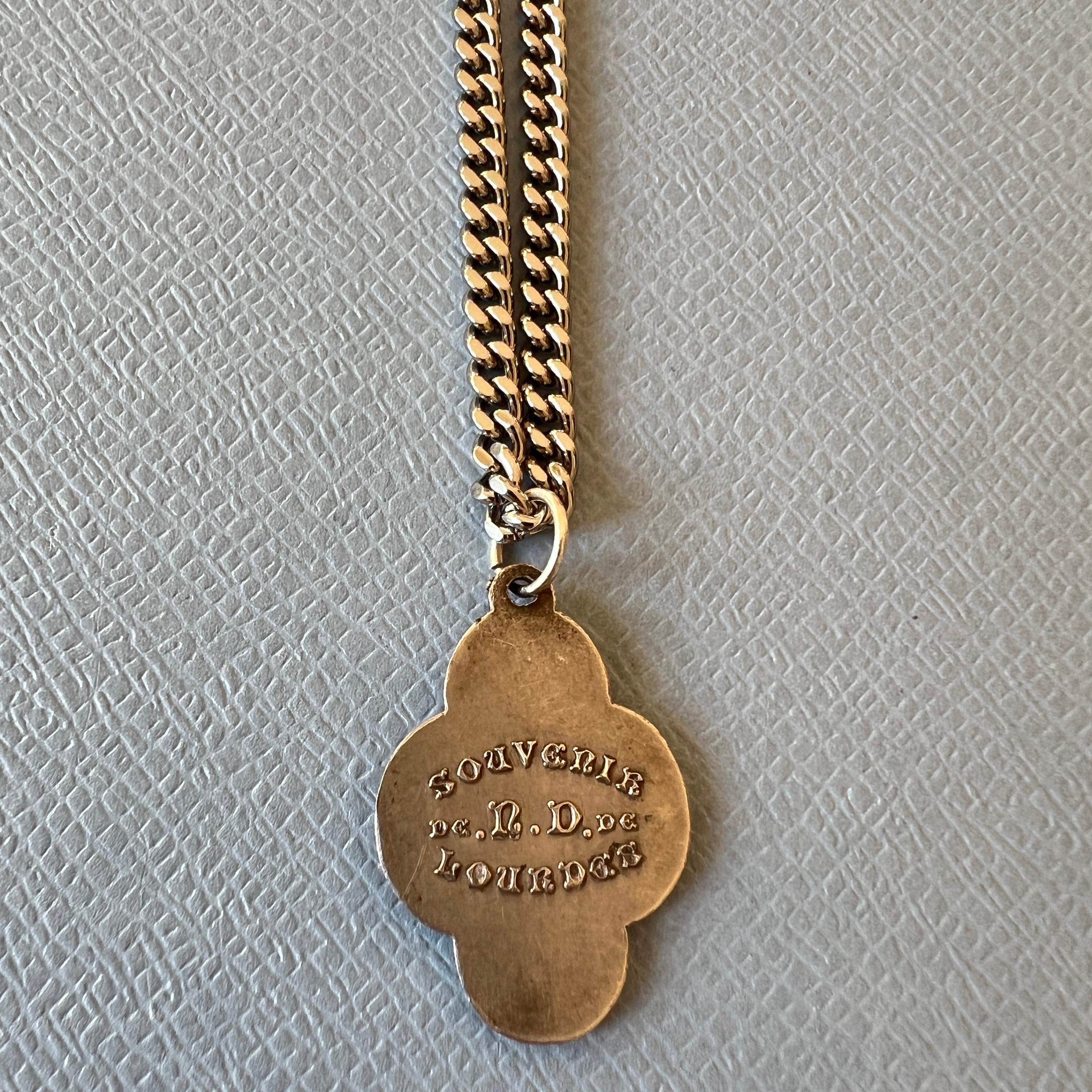 Medalla Cadena Paladio Collar Virgen María Trébol Virgo Souvenir Lourdes 2