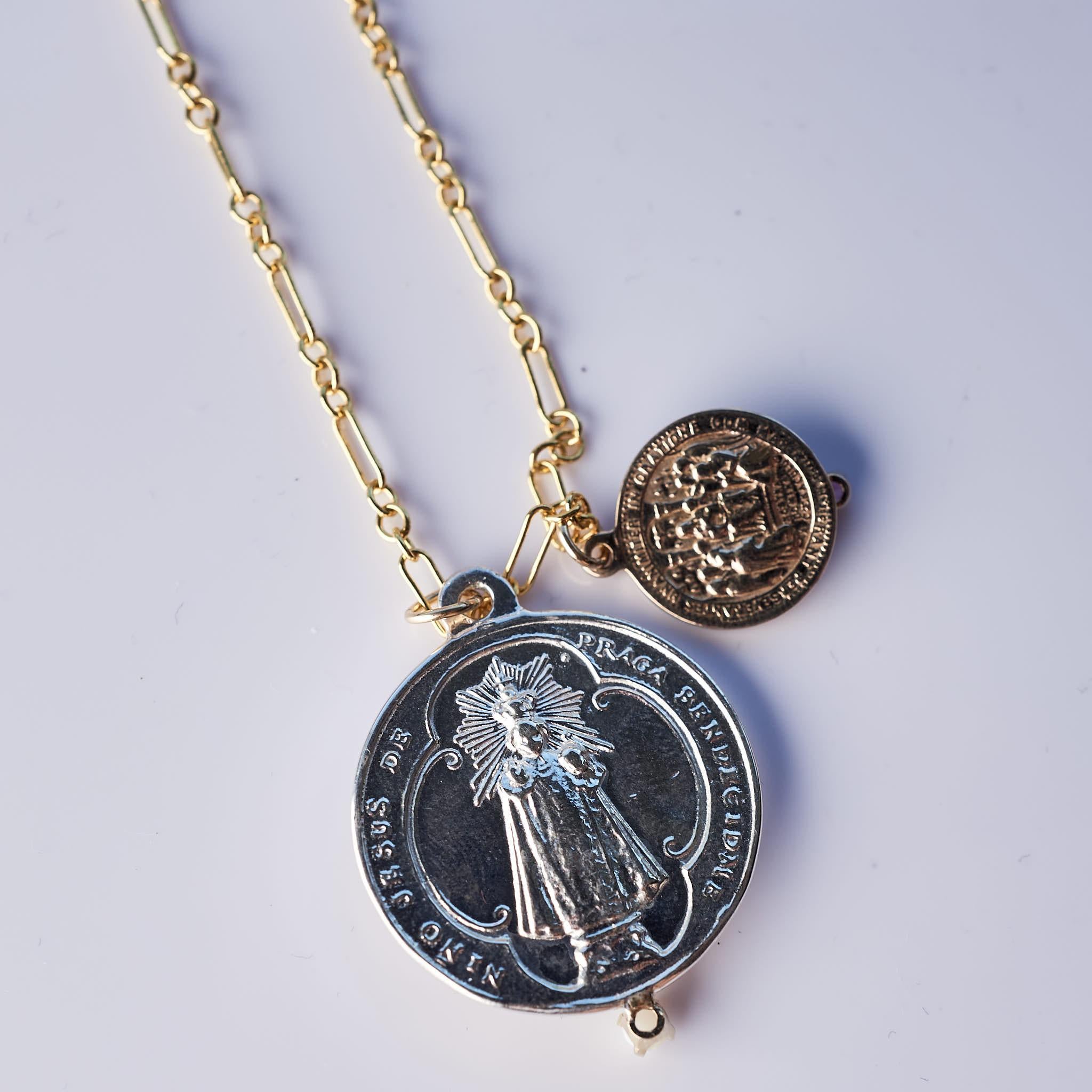 Medaille Kette Halskette Jungfrau Maria Heiliges Herz Opal Rosa Saphir Silber J Dauphin im Zustand „Neu“ im Angebot in Los Angeles, CA