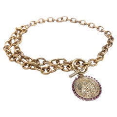 Medal Choker Chain Necklace Virgin Mary Pink Rhinestone J Dauphin