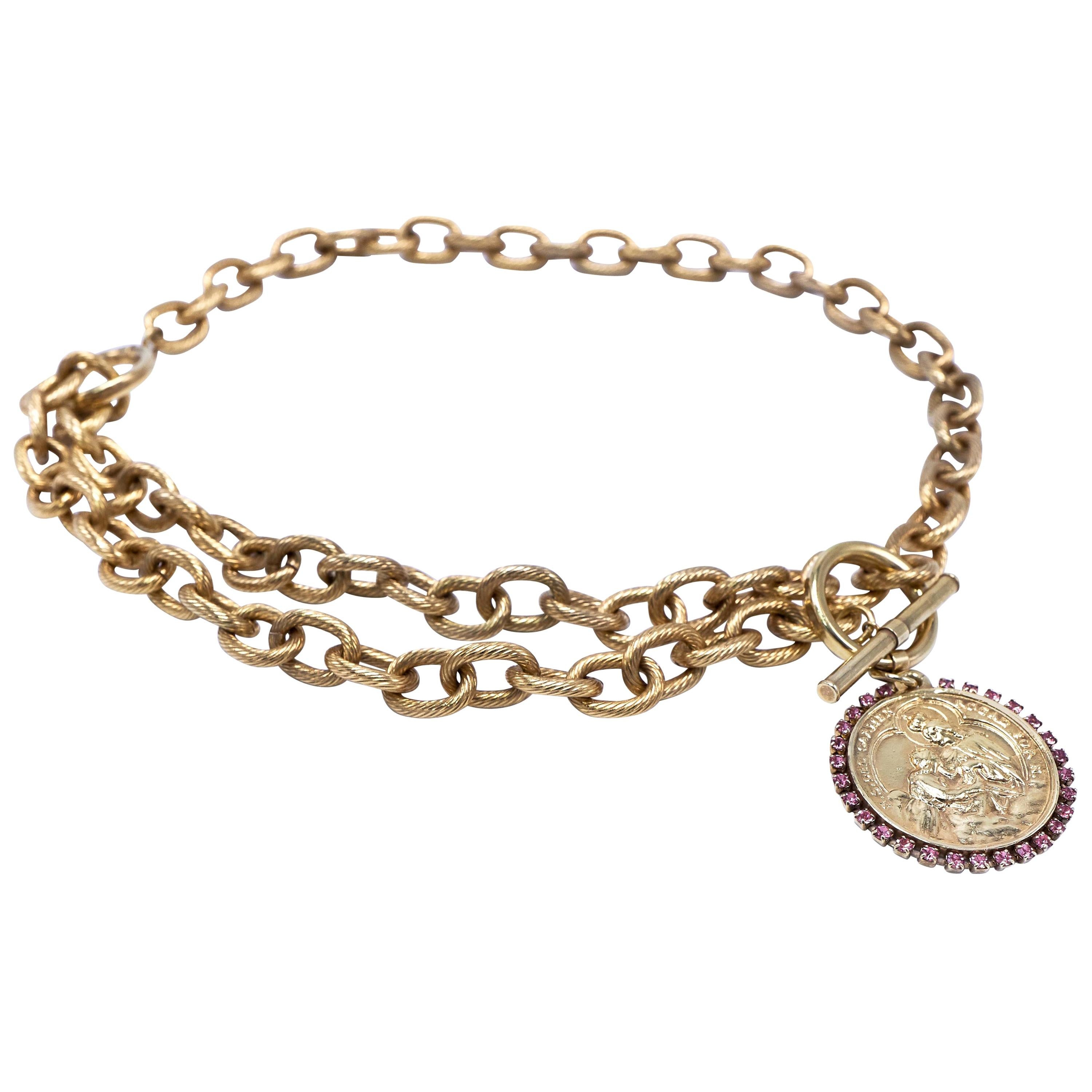 Chaîne collier ras du cou médaillon avec strass