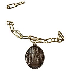 Medal Chunky Chain Necklace Choker Silver Religious Souvenir