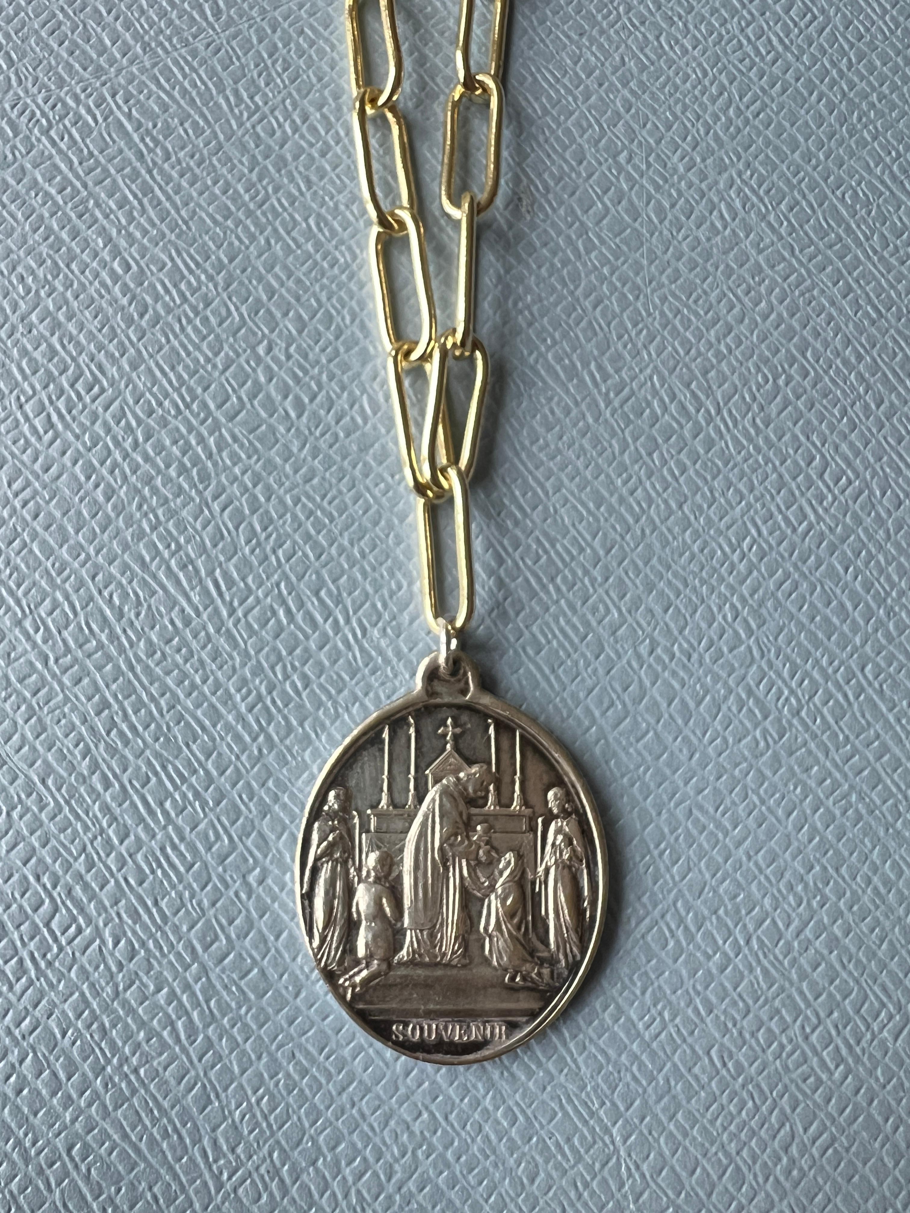 Medal Chunky Chain Necklace Choker Silver Religious Souvenir 2