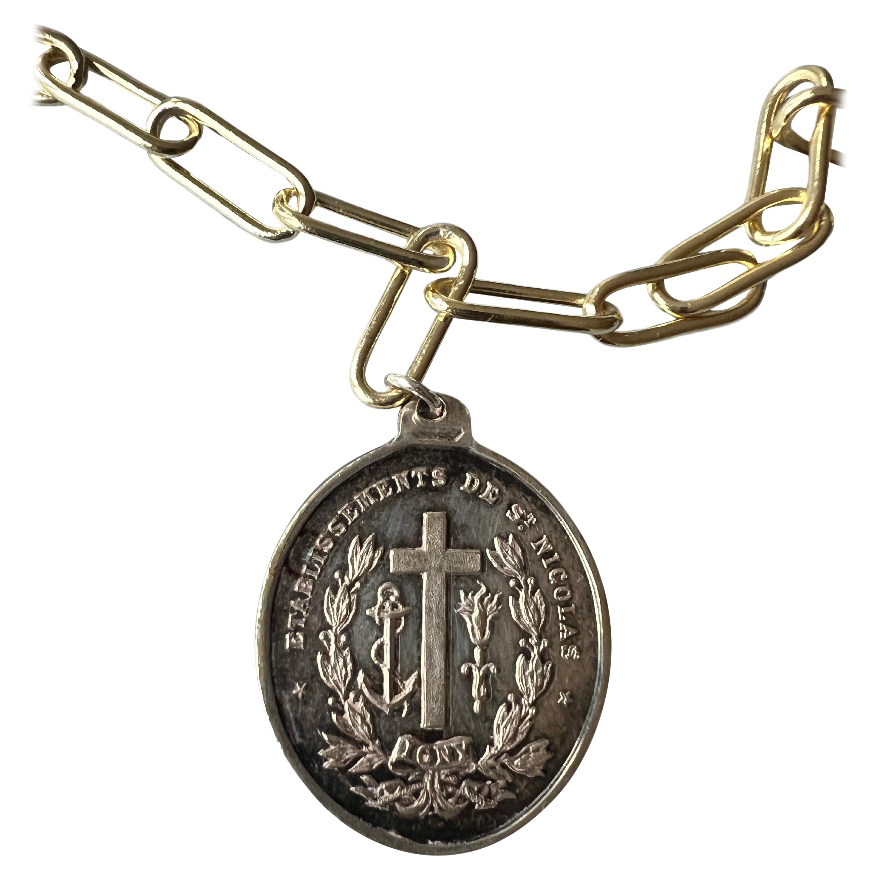 Medal Chunky Chain Necklace Choker Silver Religious Souvenir