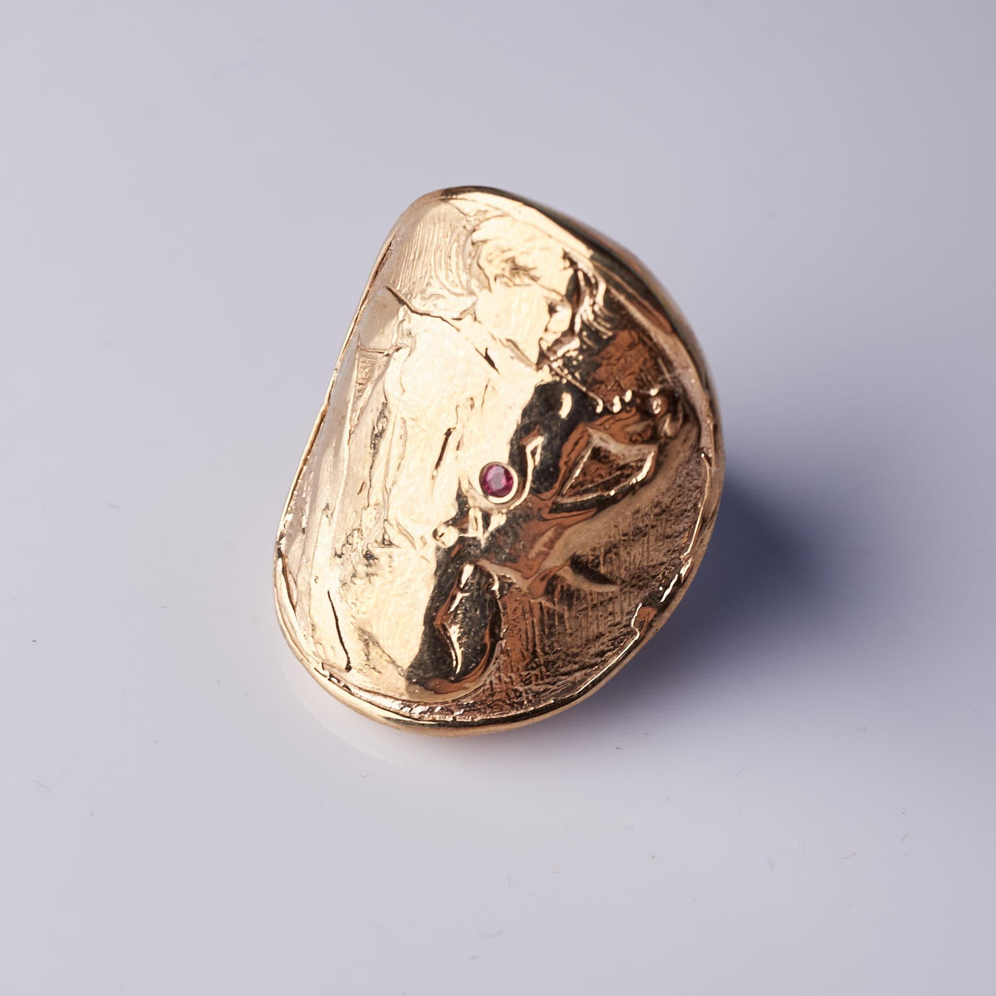 Brilliant Cut Cocktail Ring Coin Woman Ruby Bronze J Dauphin For Sale