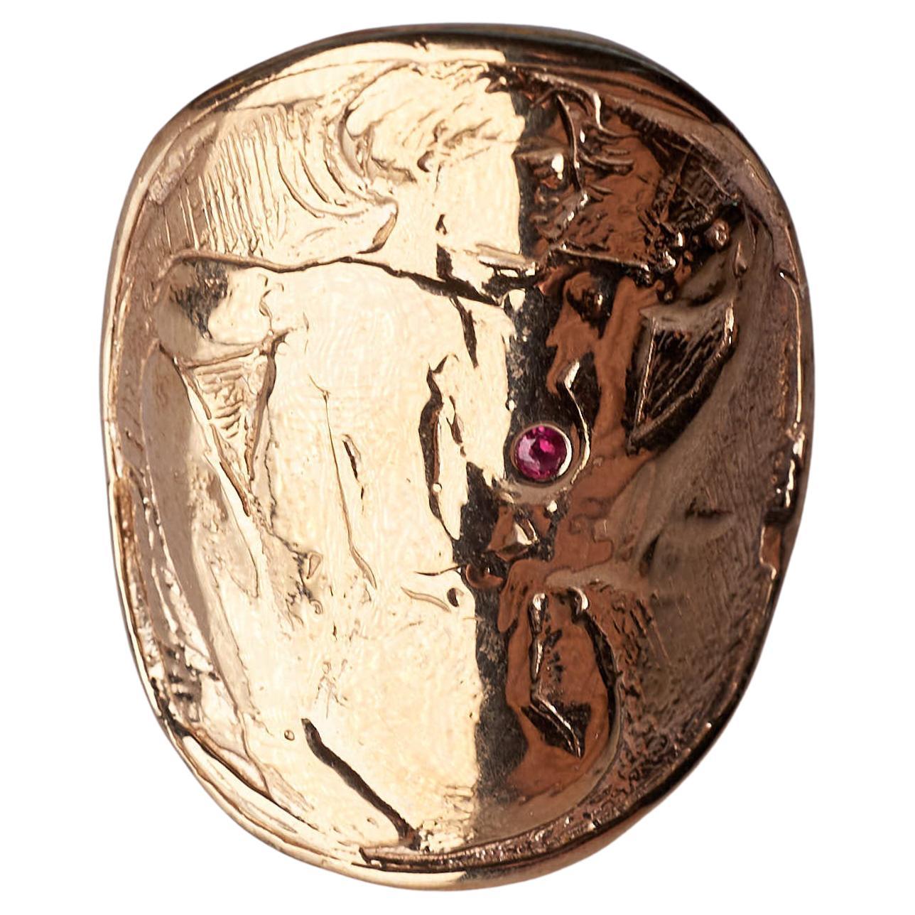 Bague cocktail pièce de monnaie pour femme en rubis et bronze J Dauphin