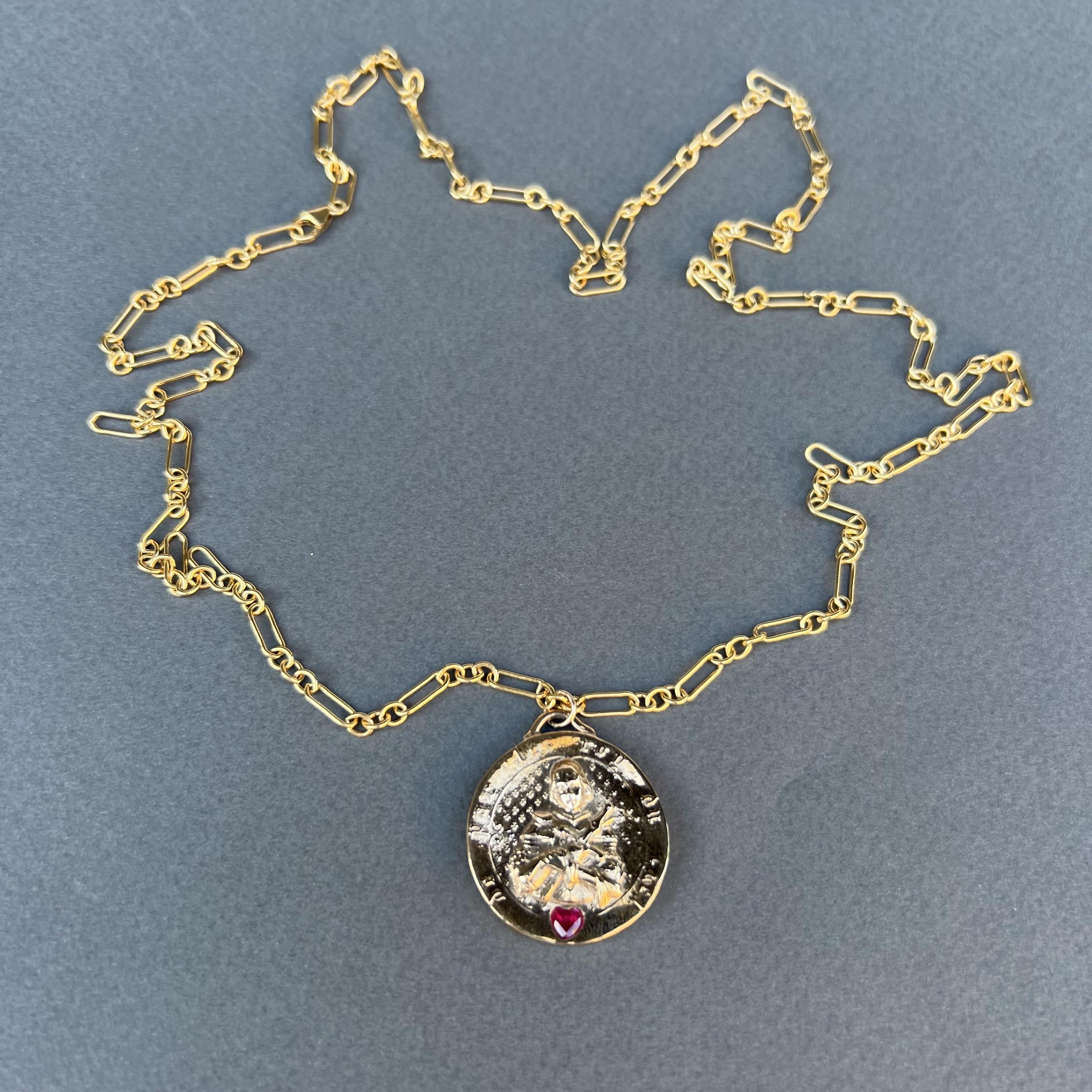 Medalla Collar Cadena Larga Juana de Arco Corazón Rubí en venta 2