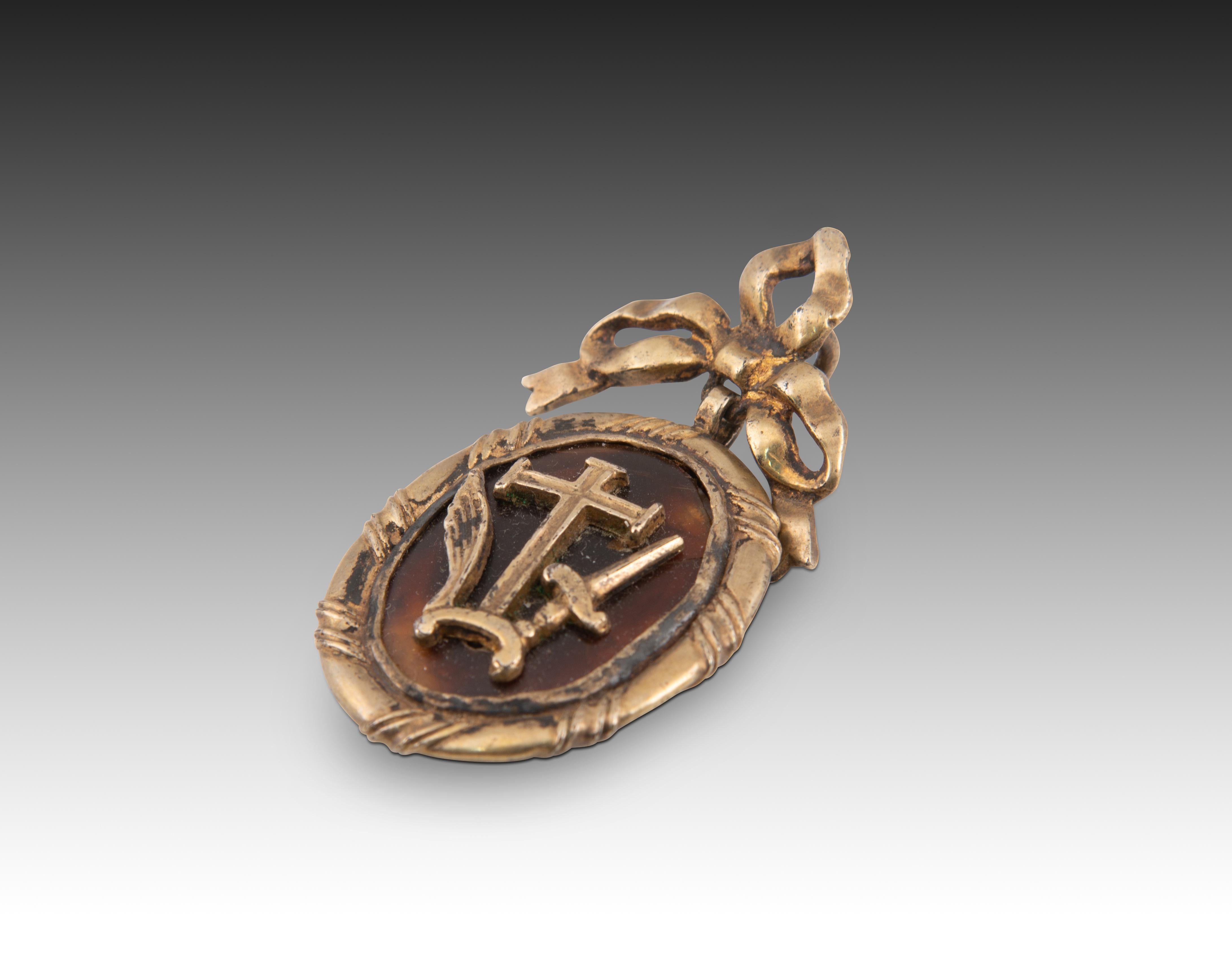 Spanish Medal. Mother-of-pearl, gilded silver. Spain, 18th  century.