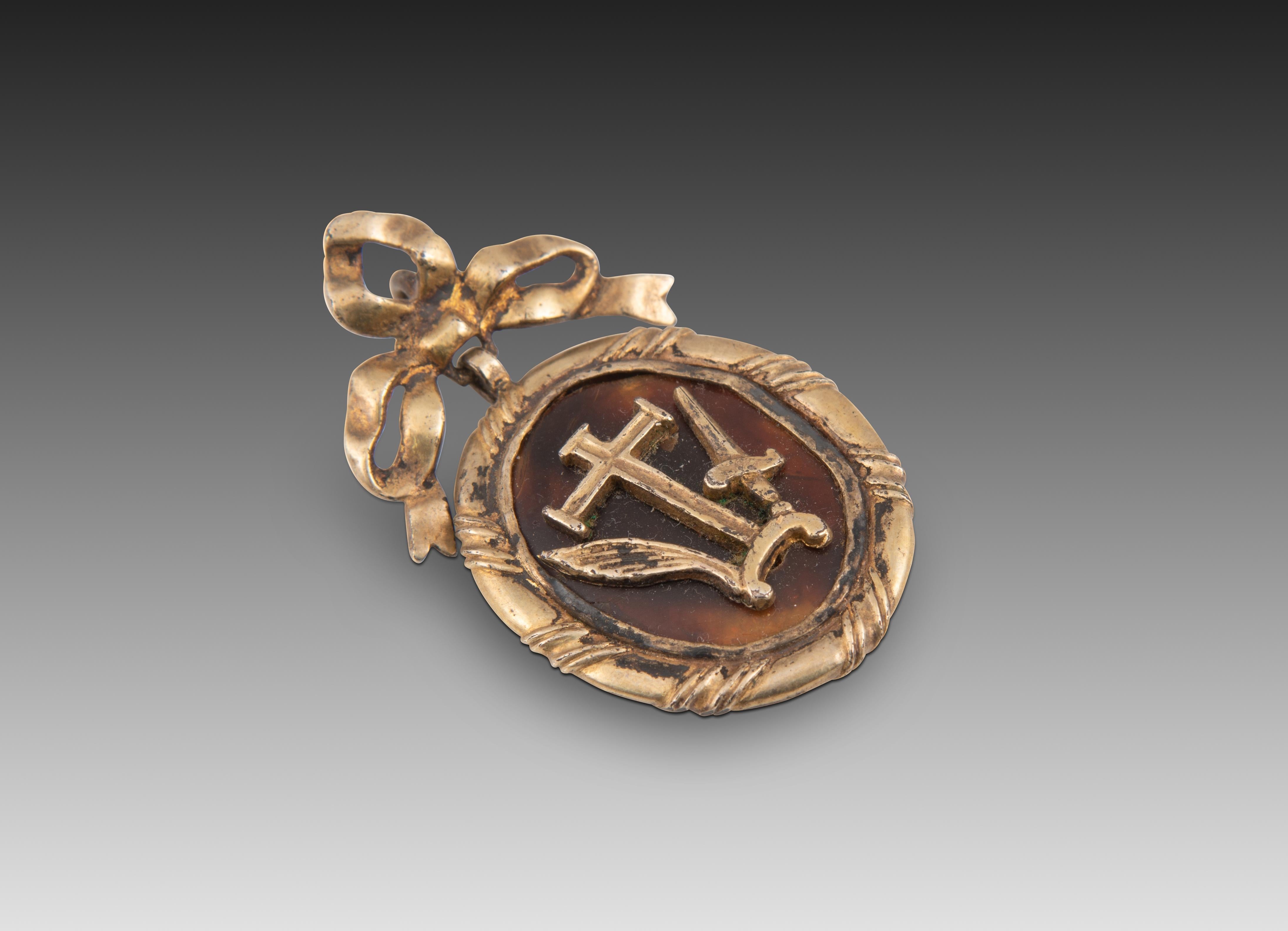 18th Century and Earlier Medal. Mother-of-pearl, gilded silver. Spain, 18th  century.