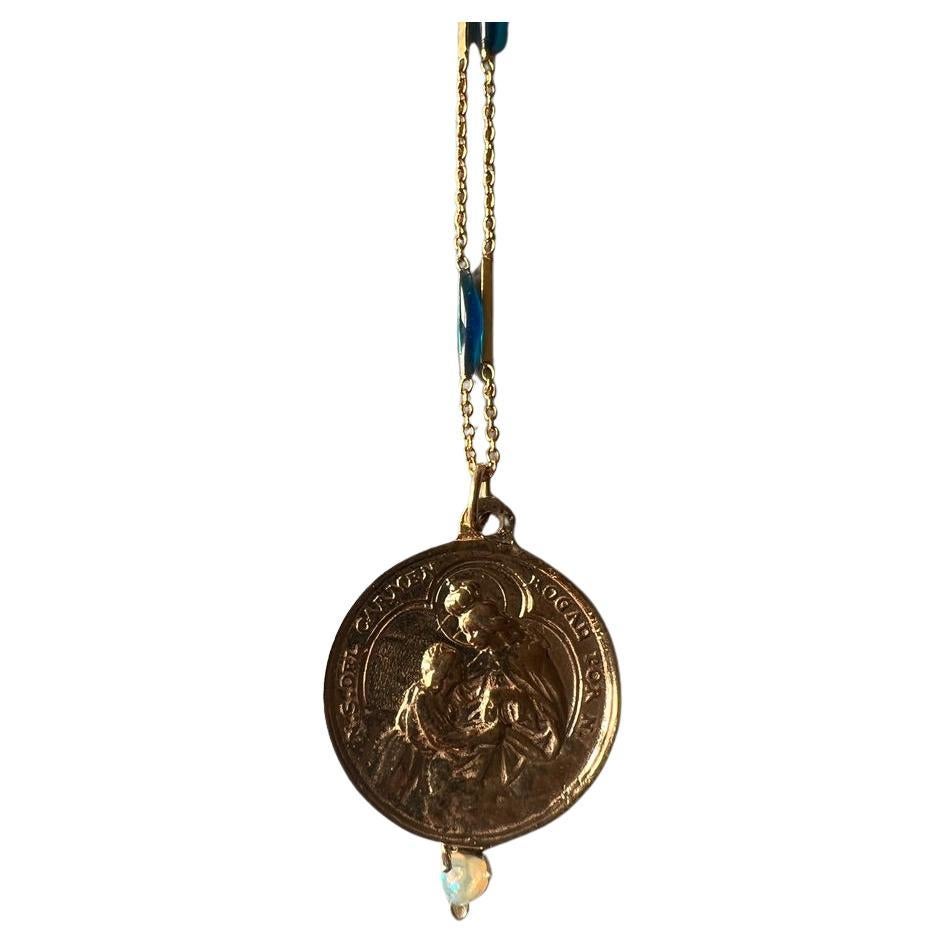 Women's Blue Enamel Necklace Medal Egyptian Opal Heart Spanish Carmel