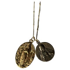 Medal Necklace Chain Virgin Mary Jesus Sacred Heart French Religious Silver Gold