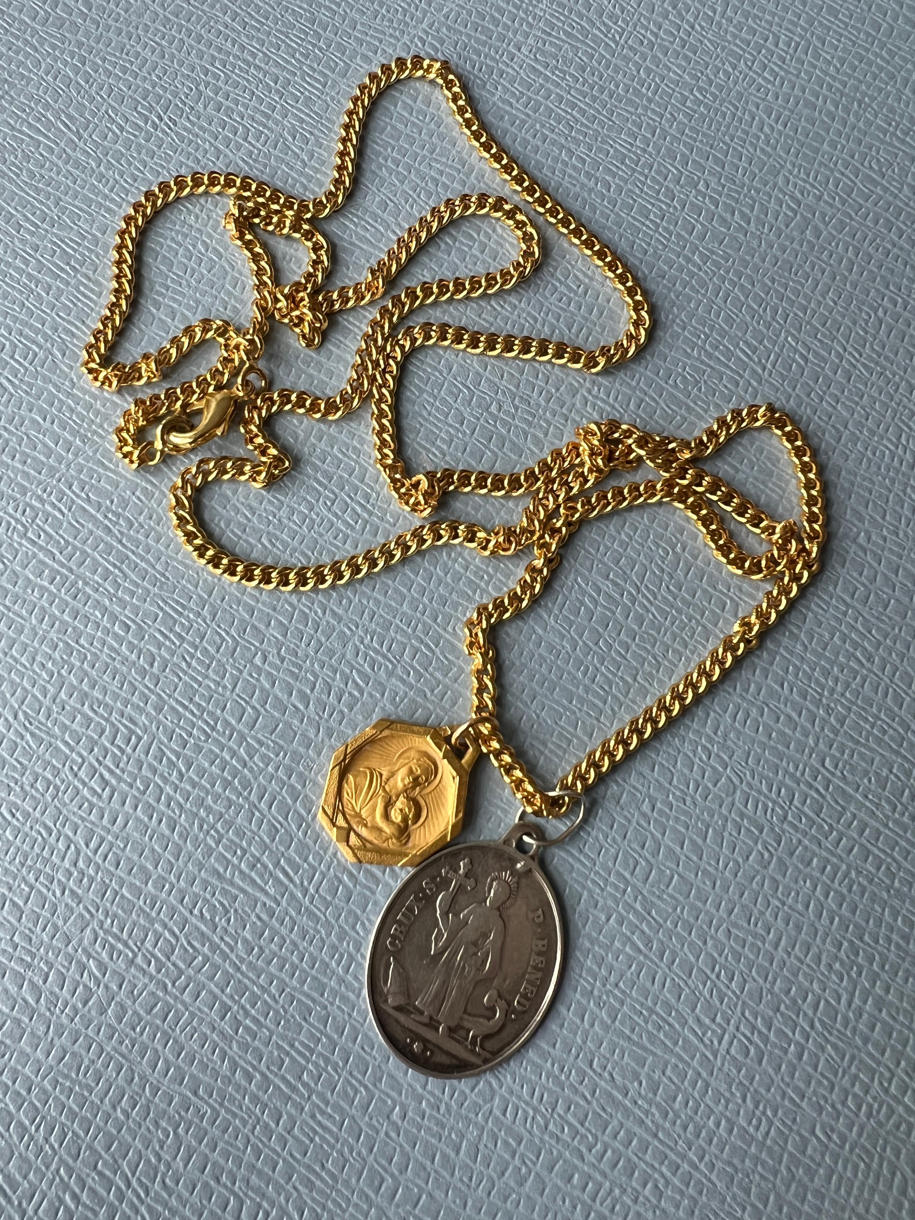 Medal Necklace Pendant Vintage Virgin Mary Silver Gold Plated J Dauphin 5