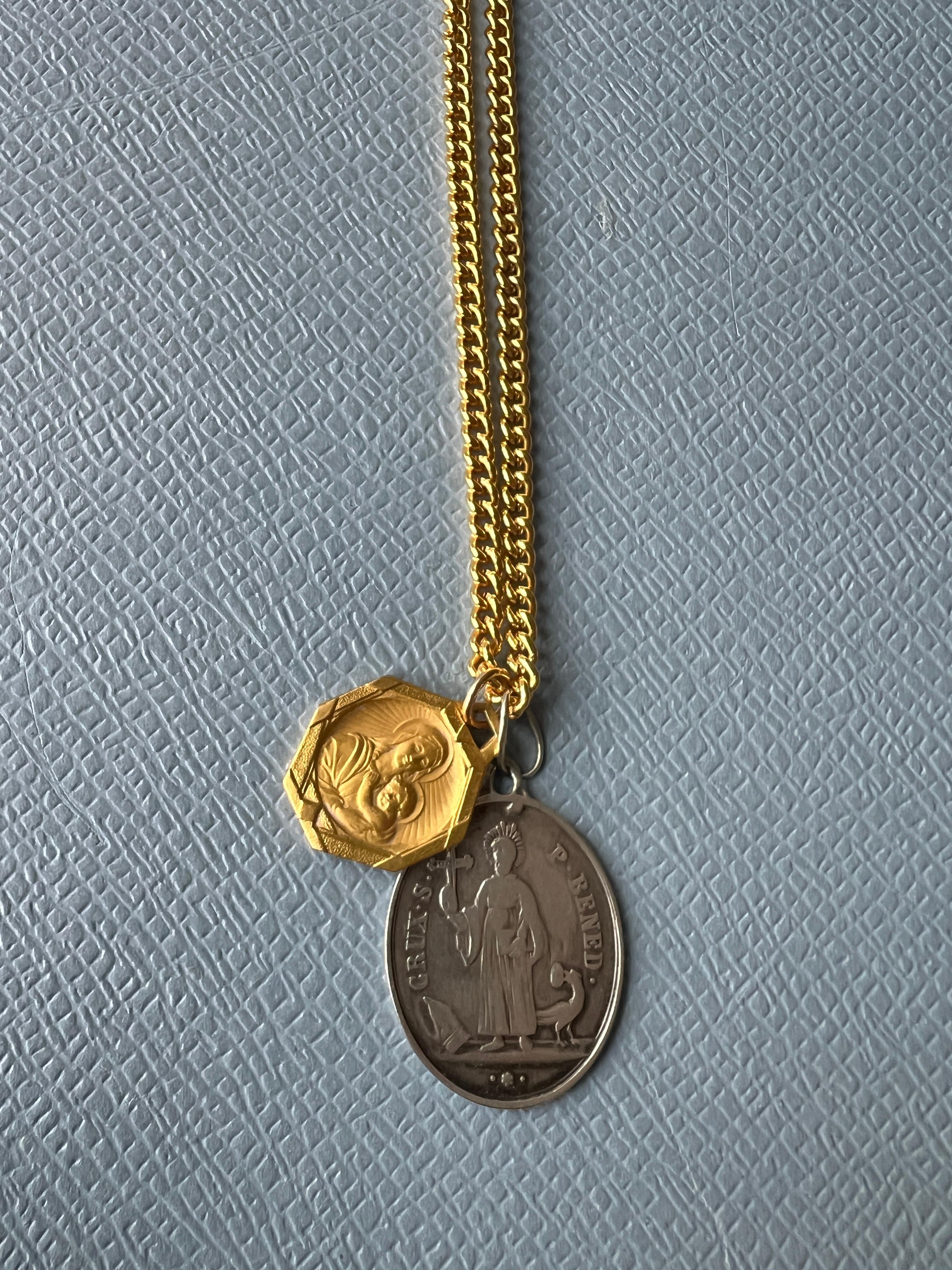 Medal Necklace Pendant Vintage Virgin Mary Silver Gold Plated J Dauphin 1