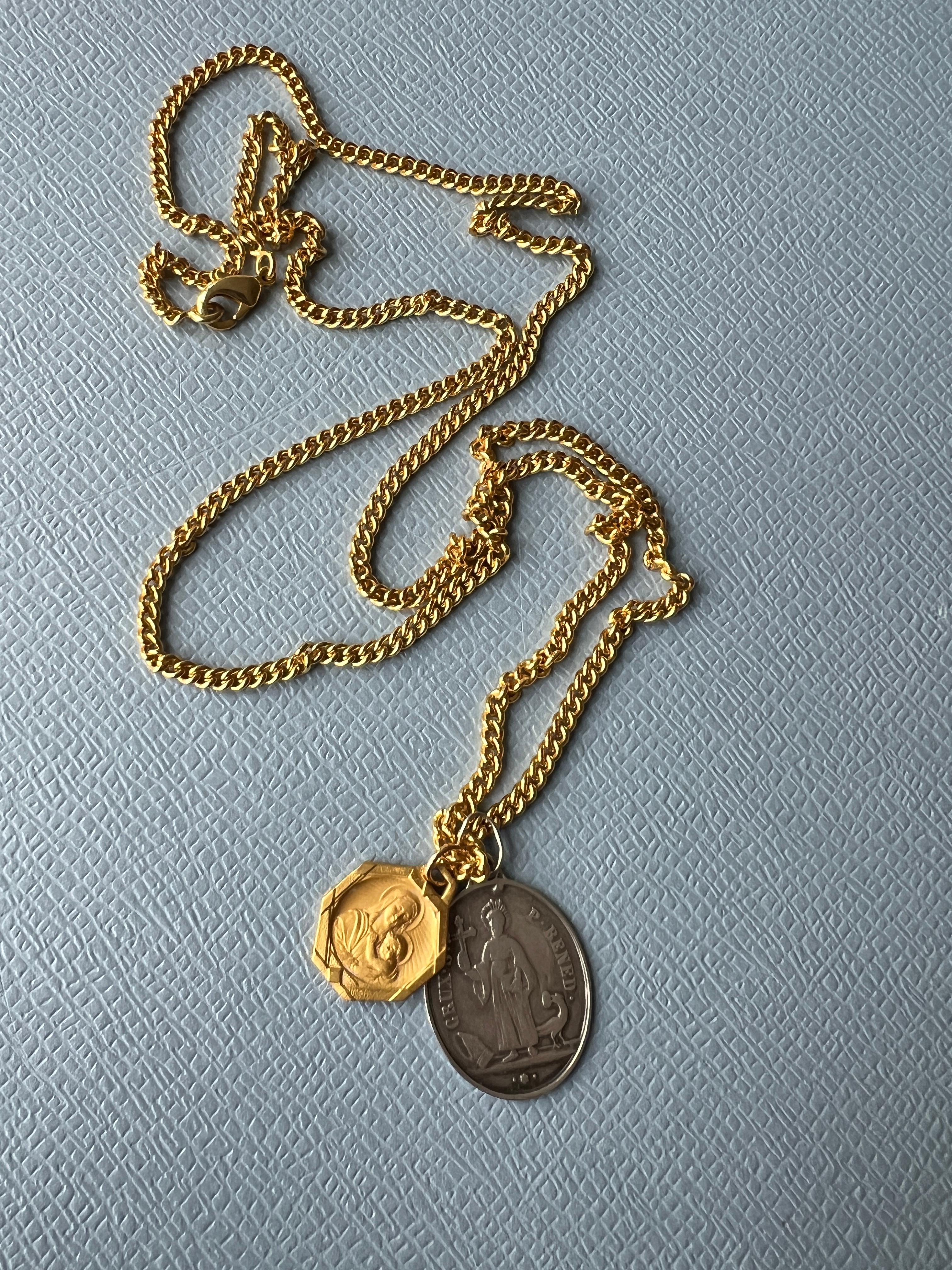 Medal Necklace Pendant Vintage Virgin Mary Silver Gold Plated J Dauphin 4