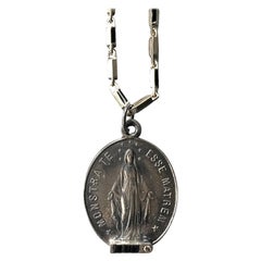 Medal Necklace Sapphire Diamond Silver Virgin Mary