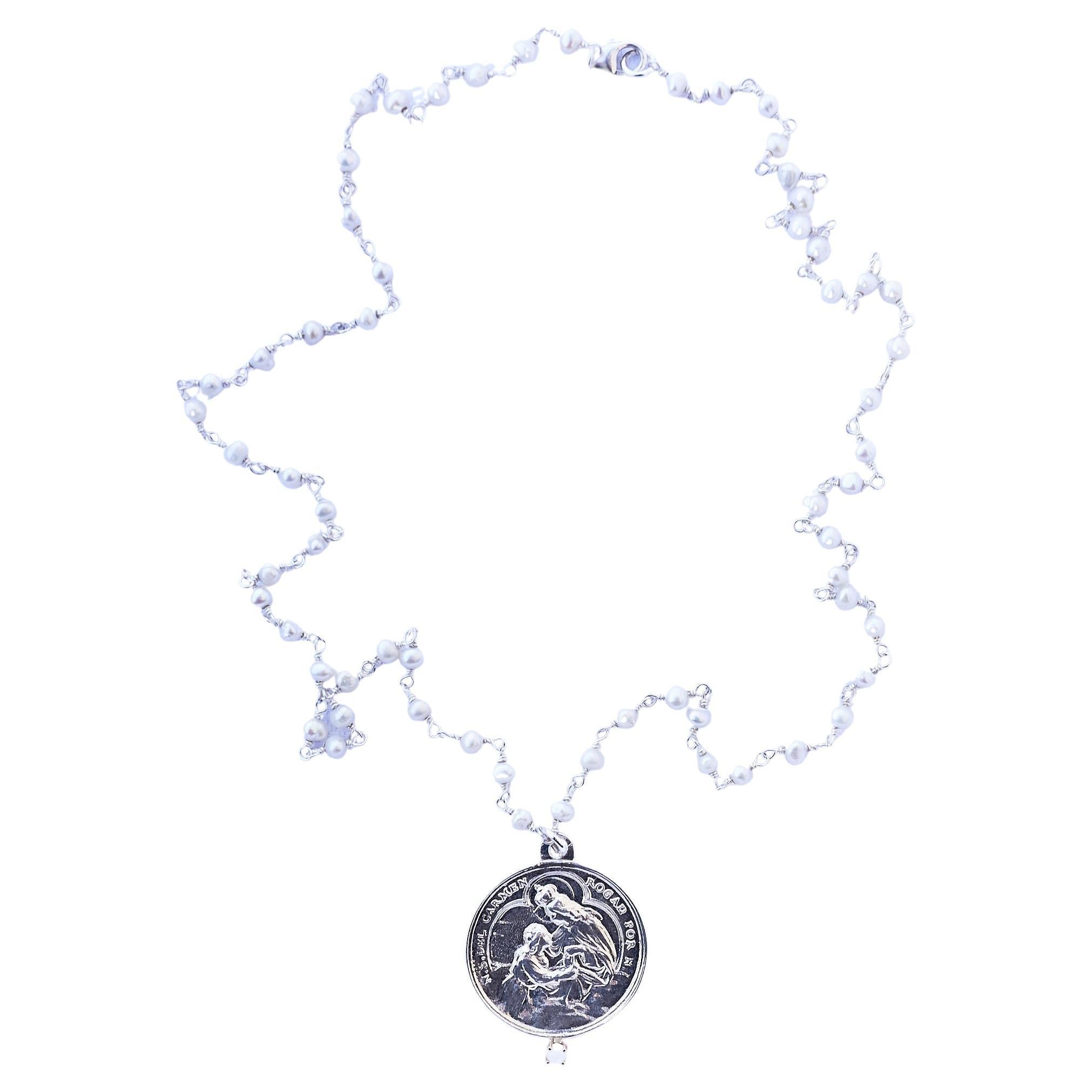 De las mujeres Collar Medalla Plata Blanco Perla Rosario Virgen María Ópalo J DAUPHIN