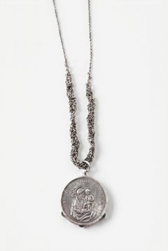 Collar con medalla de plata, esmeralda, Virgen María, medalla milagrosa y San José