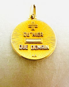 Medal of Love Pendant by Alphonse Augis 18k Gold Qu’hier Que demain France