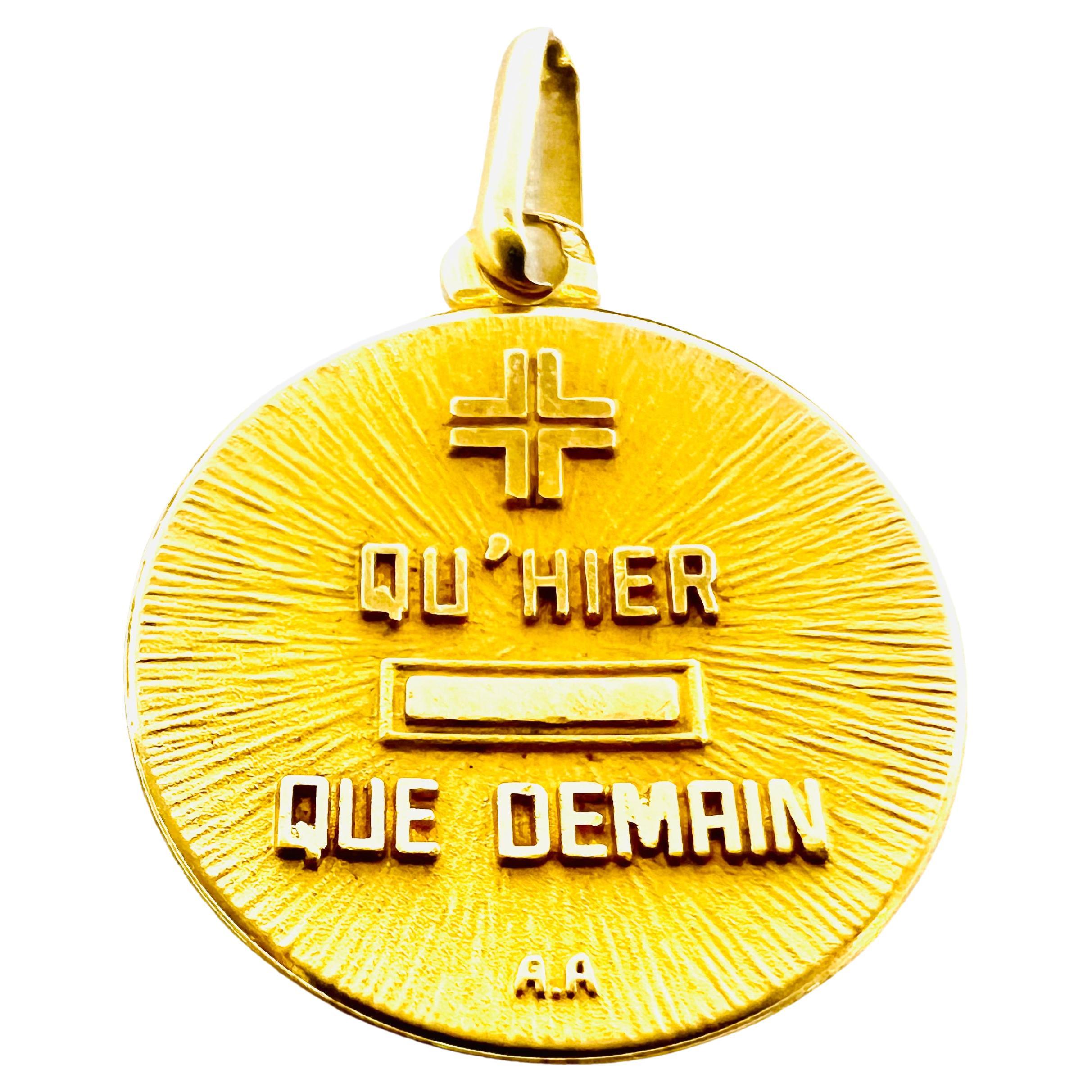 Medal of Love Pendant by Alphonse Augis 18k Gold Qu’hier Que demain France