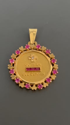 Medal of Love Vintage Ruby and Diamond Medal by A. Augis, 1970s