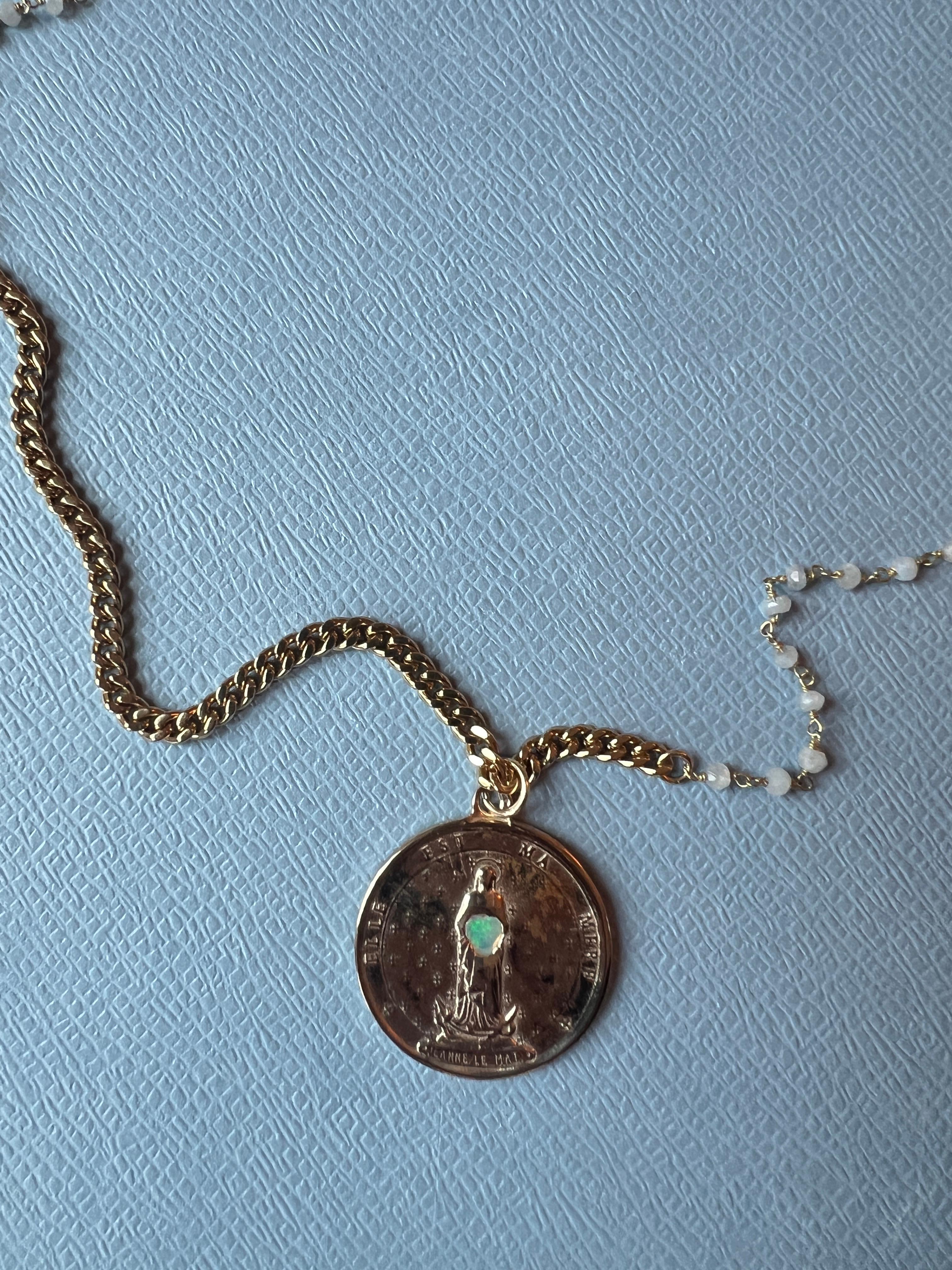 Opal Medal Necklace Chain Pearl Rosario For Sale 4