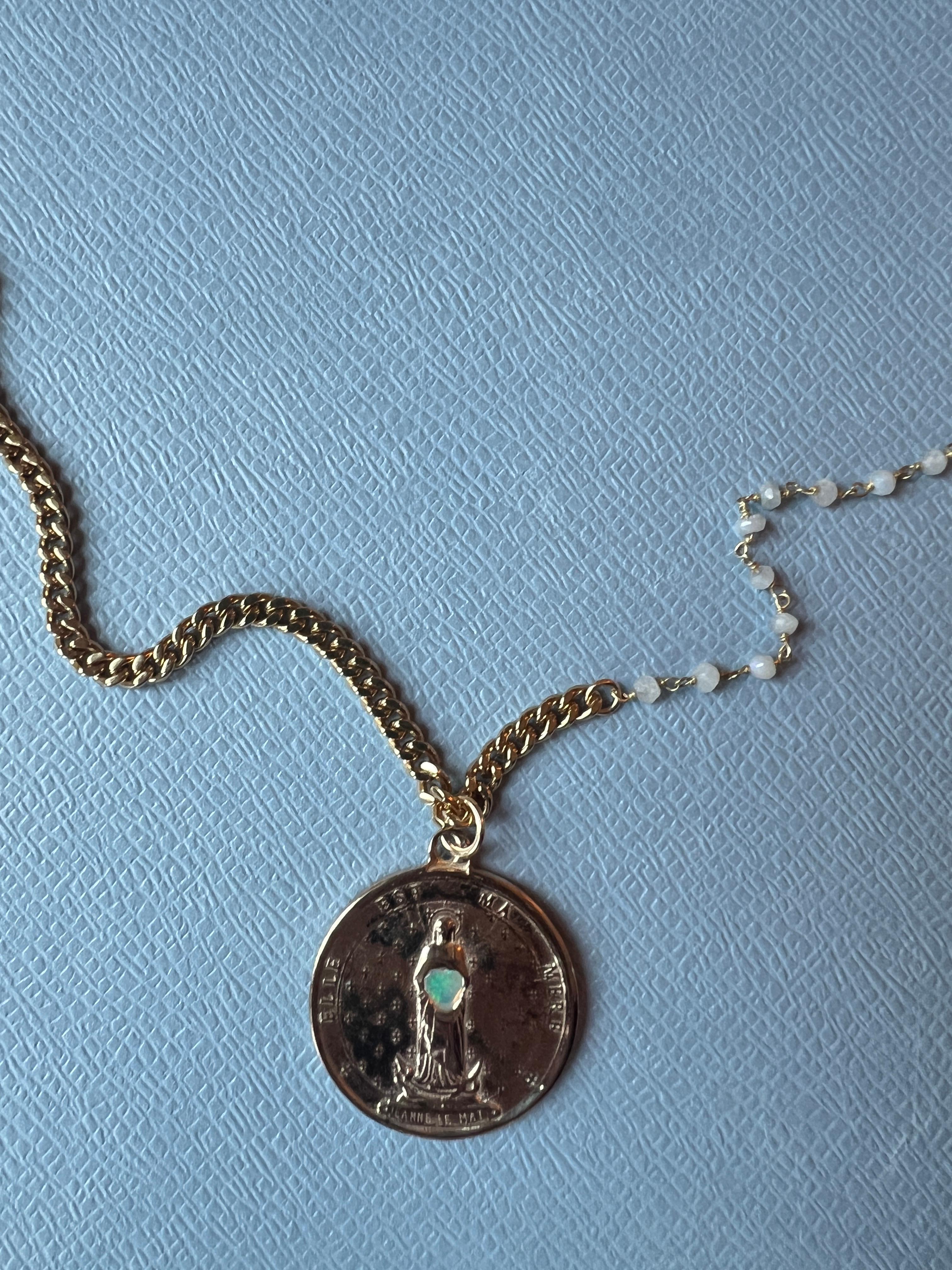 Opal Medal Necklace Chain Pearl Rosario For Sale 5