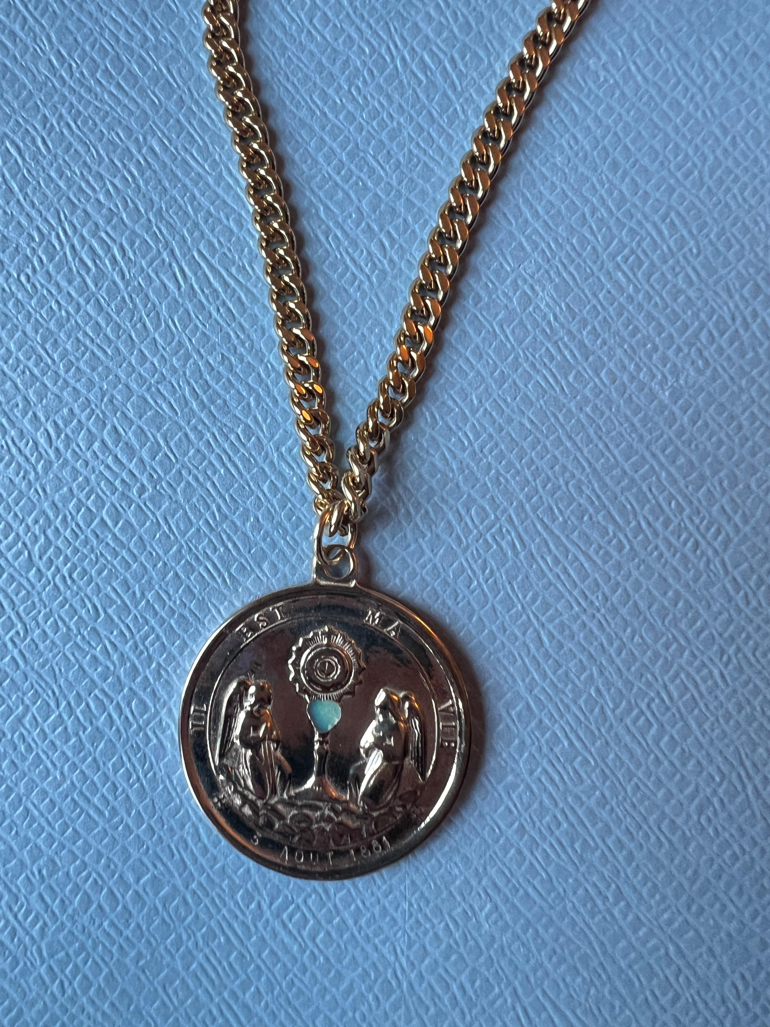 Opal Medal Necklace Chain Pearl Rosario For Sale 7
