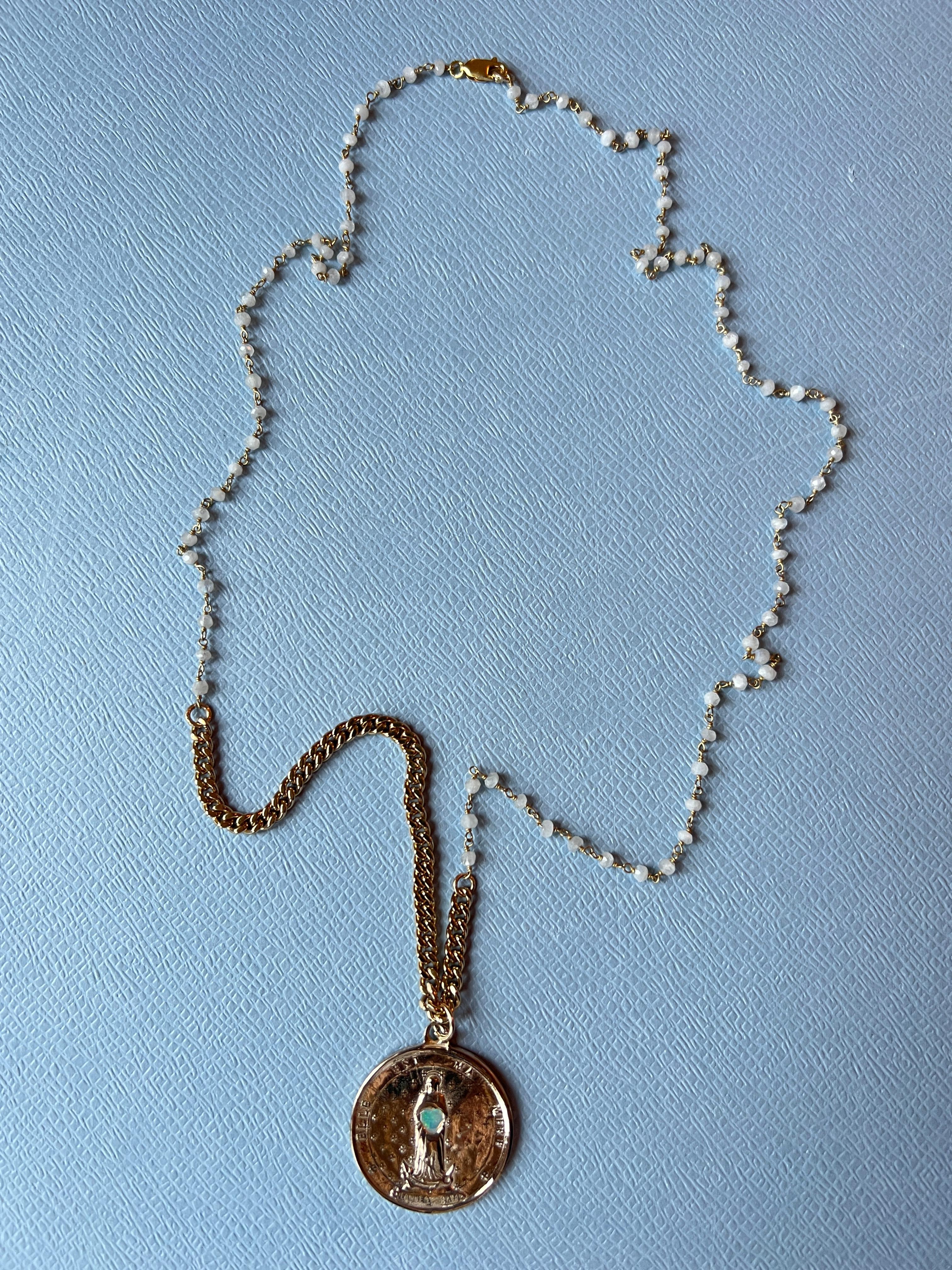 Opal Medal Necklace Chain Pearl Rosario For Sale 1