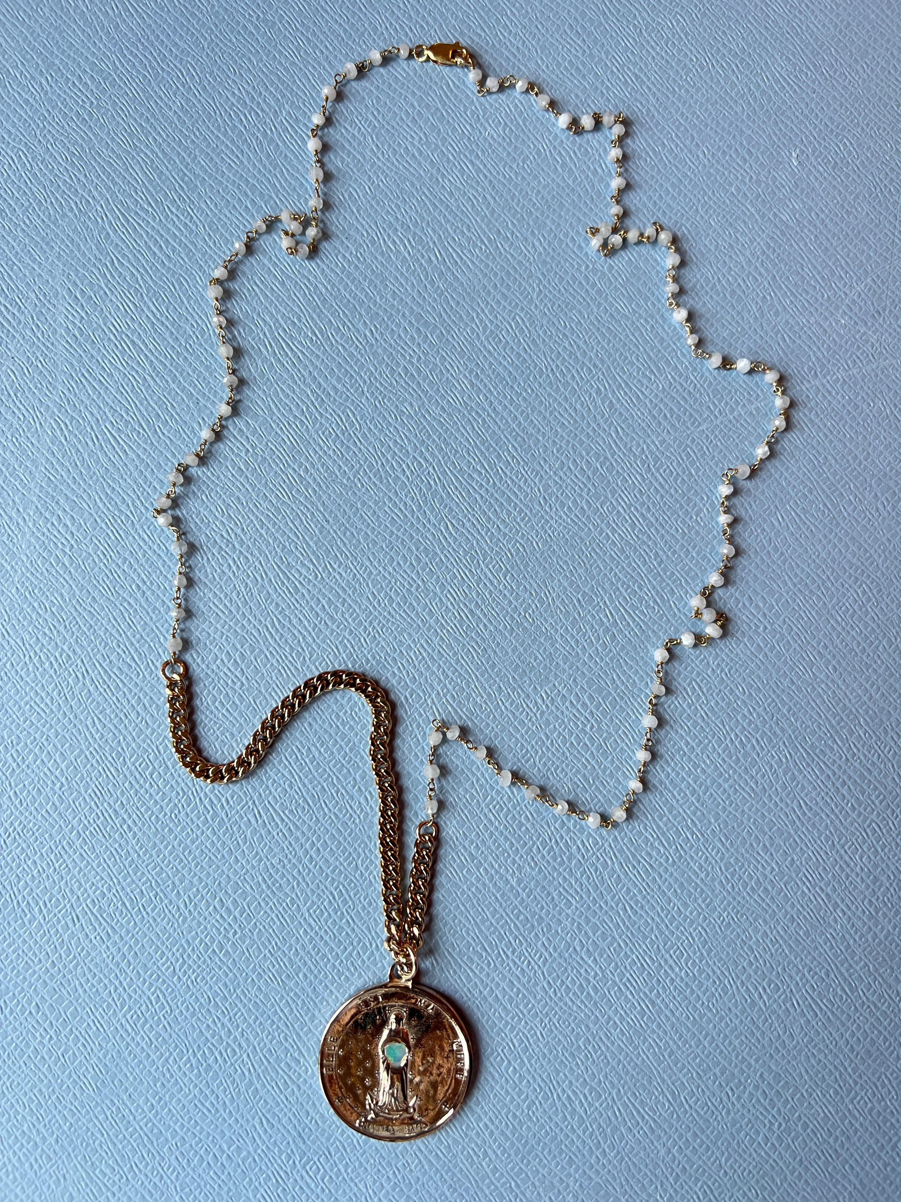 Opal Medal Necklace Chain Pearl Rosario For Sale 2