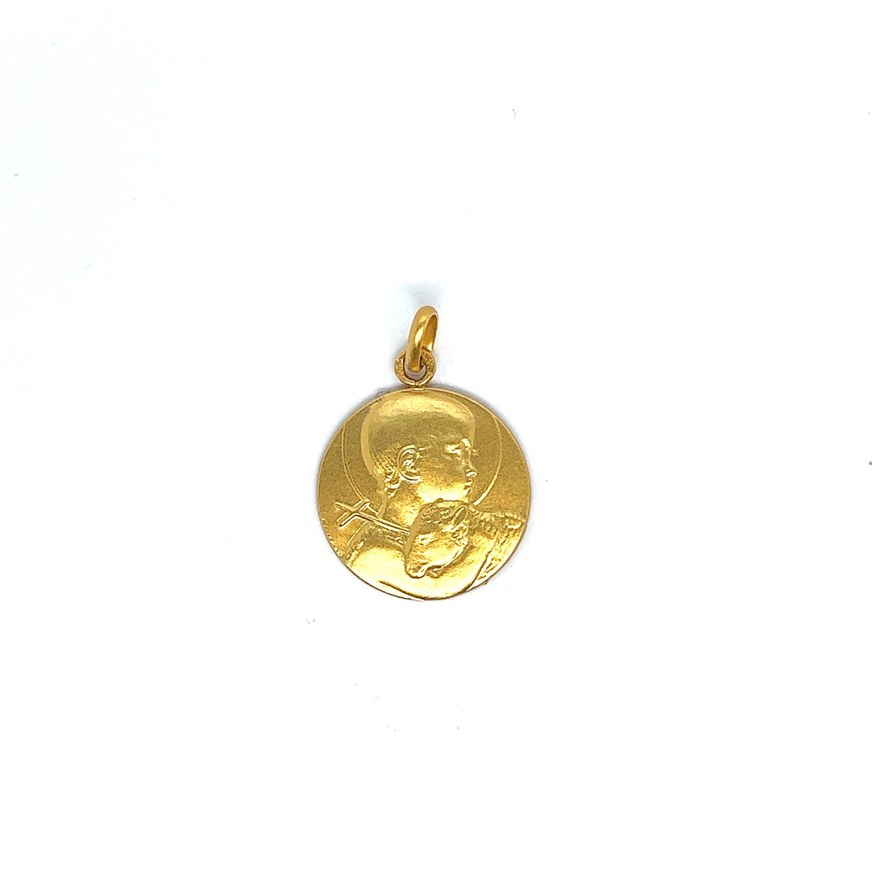 Pendentif médaille Saint Jean Baptise en or jaune en vente 2