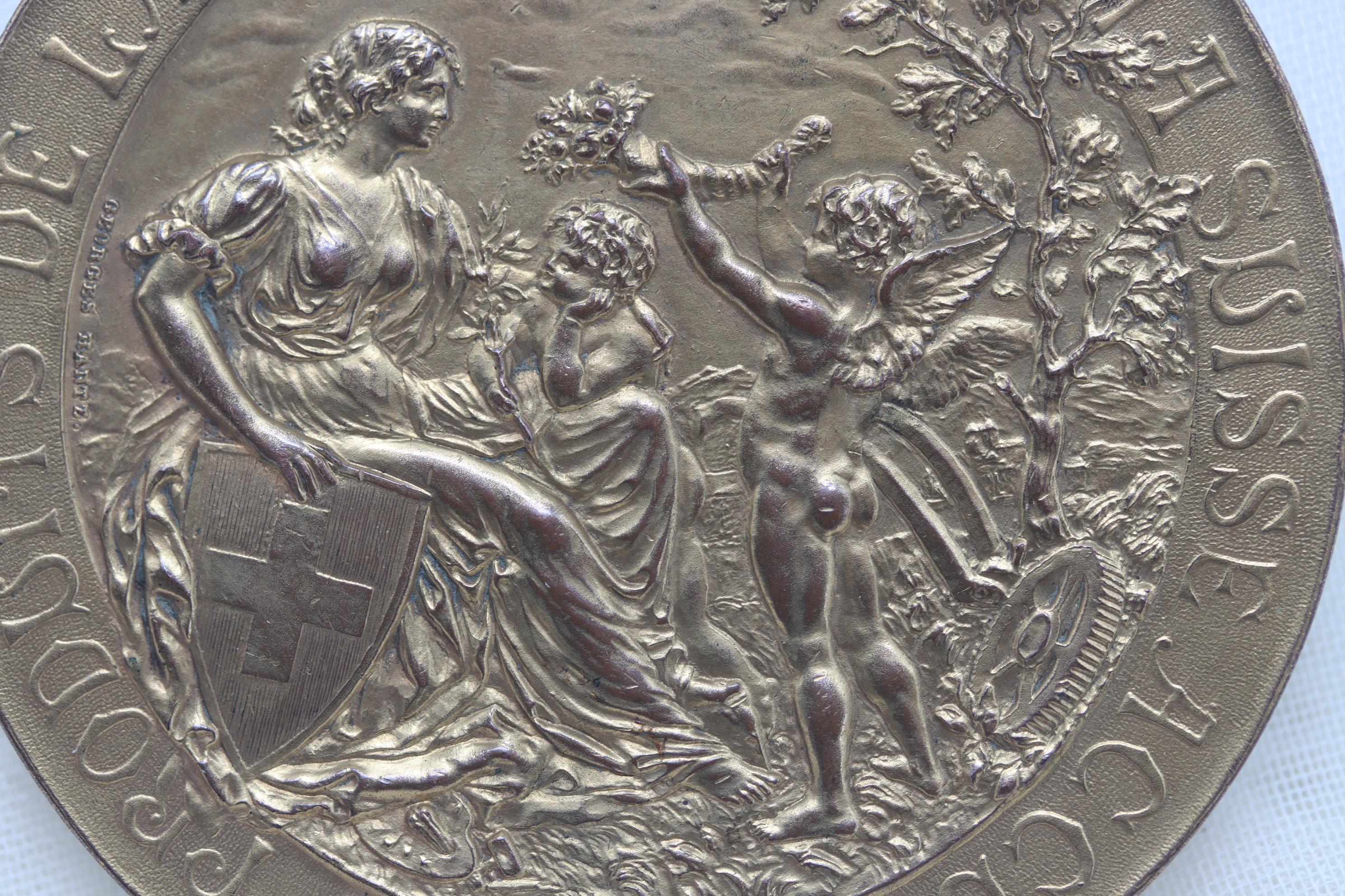 Bronze Medal probably made for Belgian delegation to Geneva Exposition 1896 For Sale