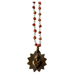 Medal Rosario Chain Bead Necklace Star Heart French Vintage