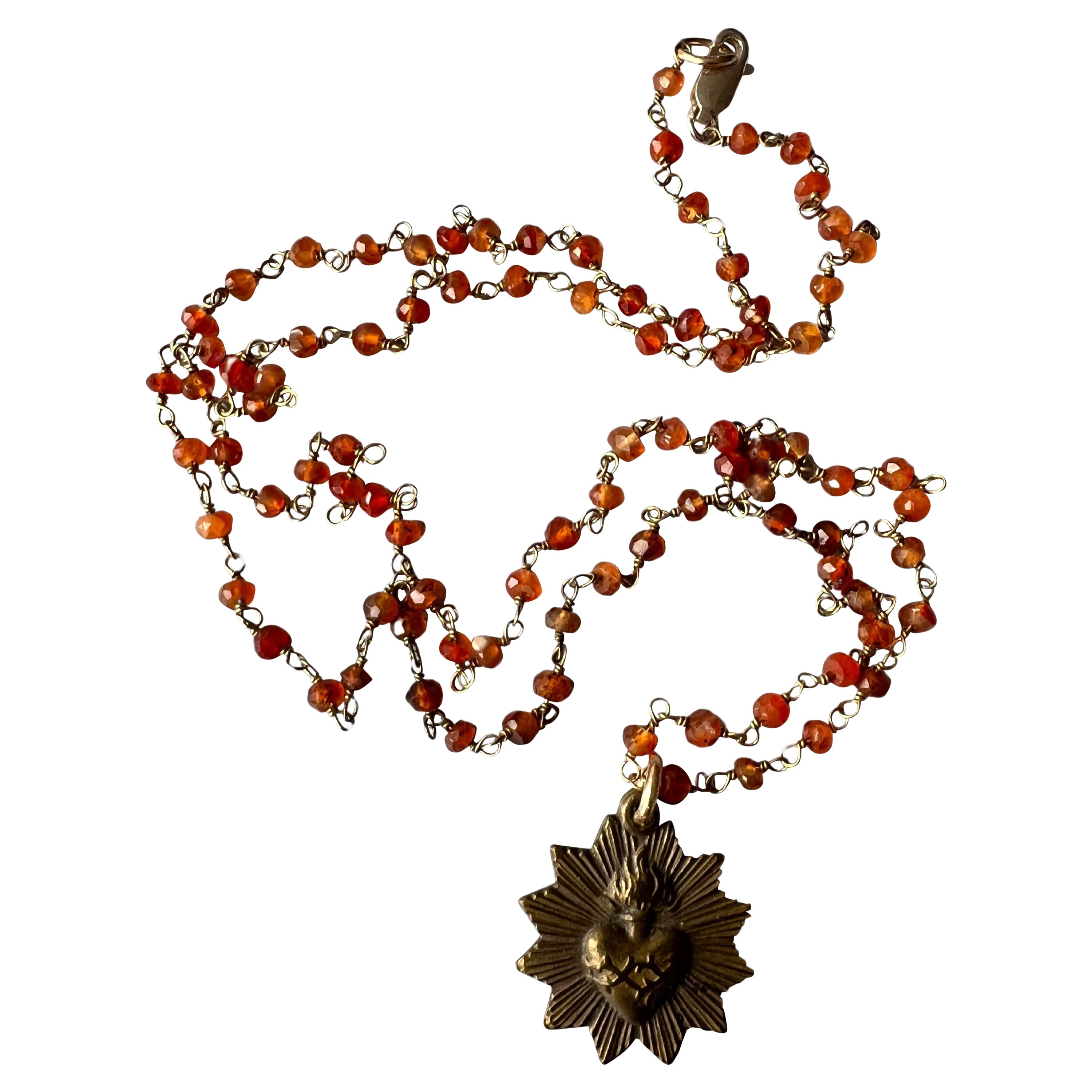 Medal Rosario Chain Bead Necklace Star Heart French Vintage