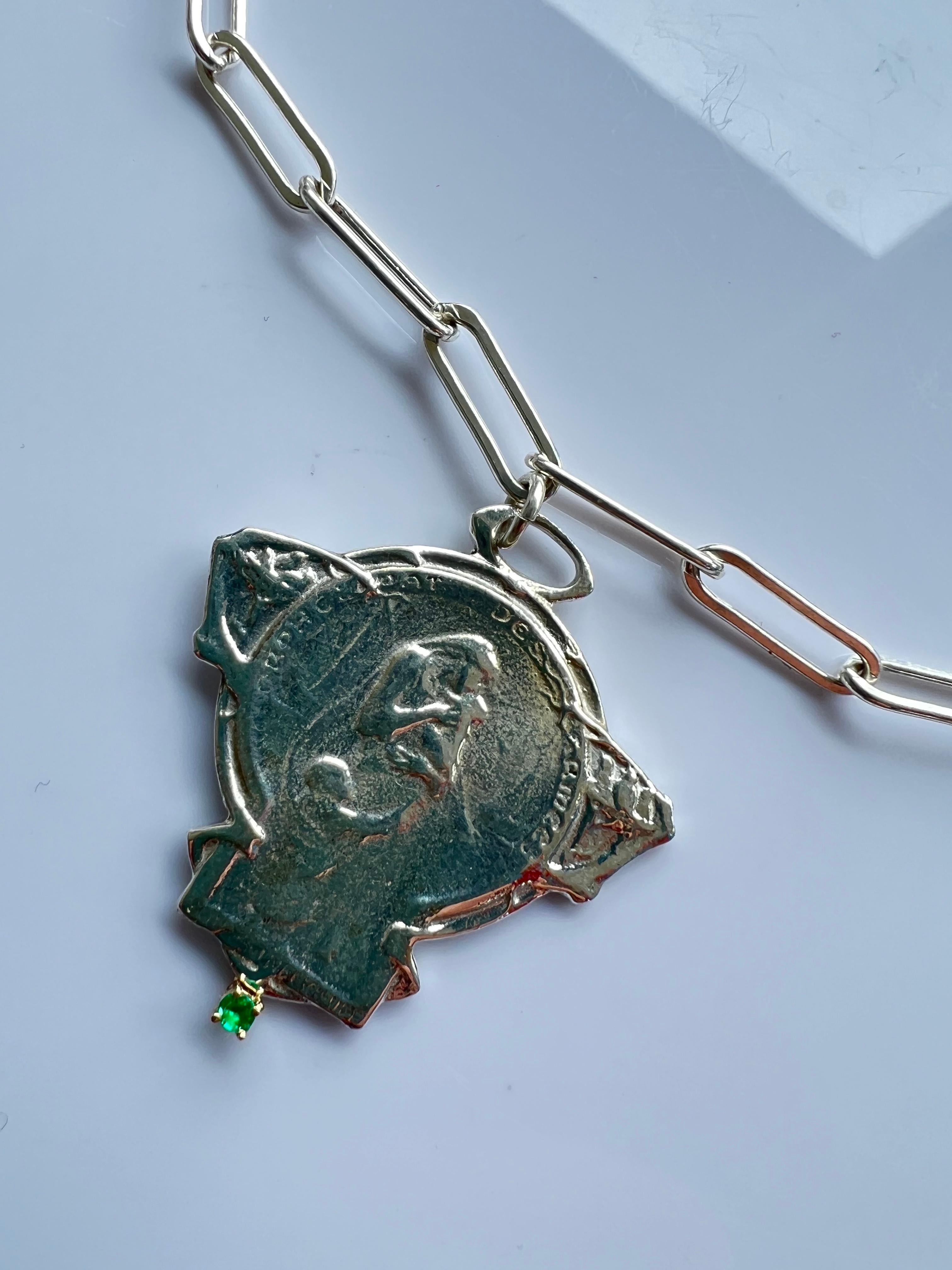 Choker-Halskette aus Silber mit Medaillon und schwarzer Perle und Smaragd in Zacken J Dauphin im Angebot 4