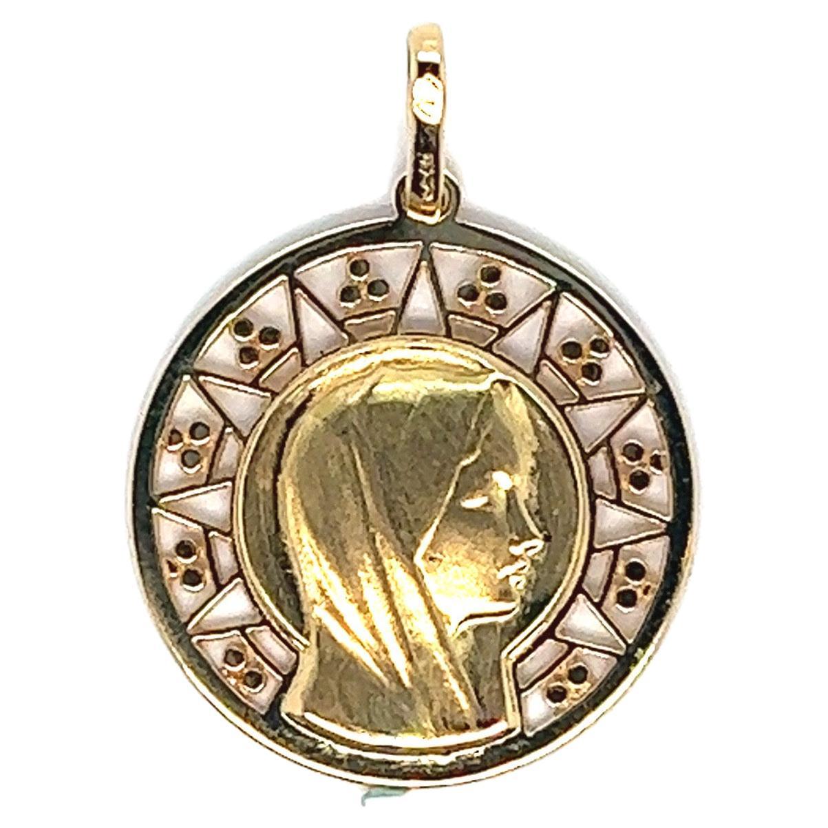 Médaille ronde française de la Vierge en or jaune ajourée