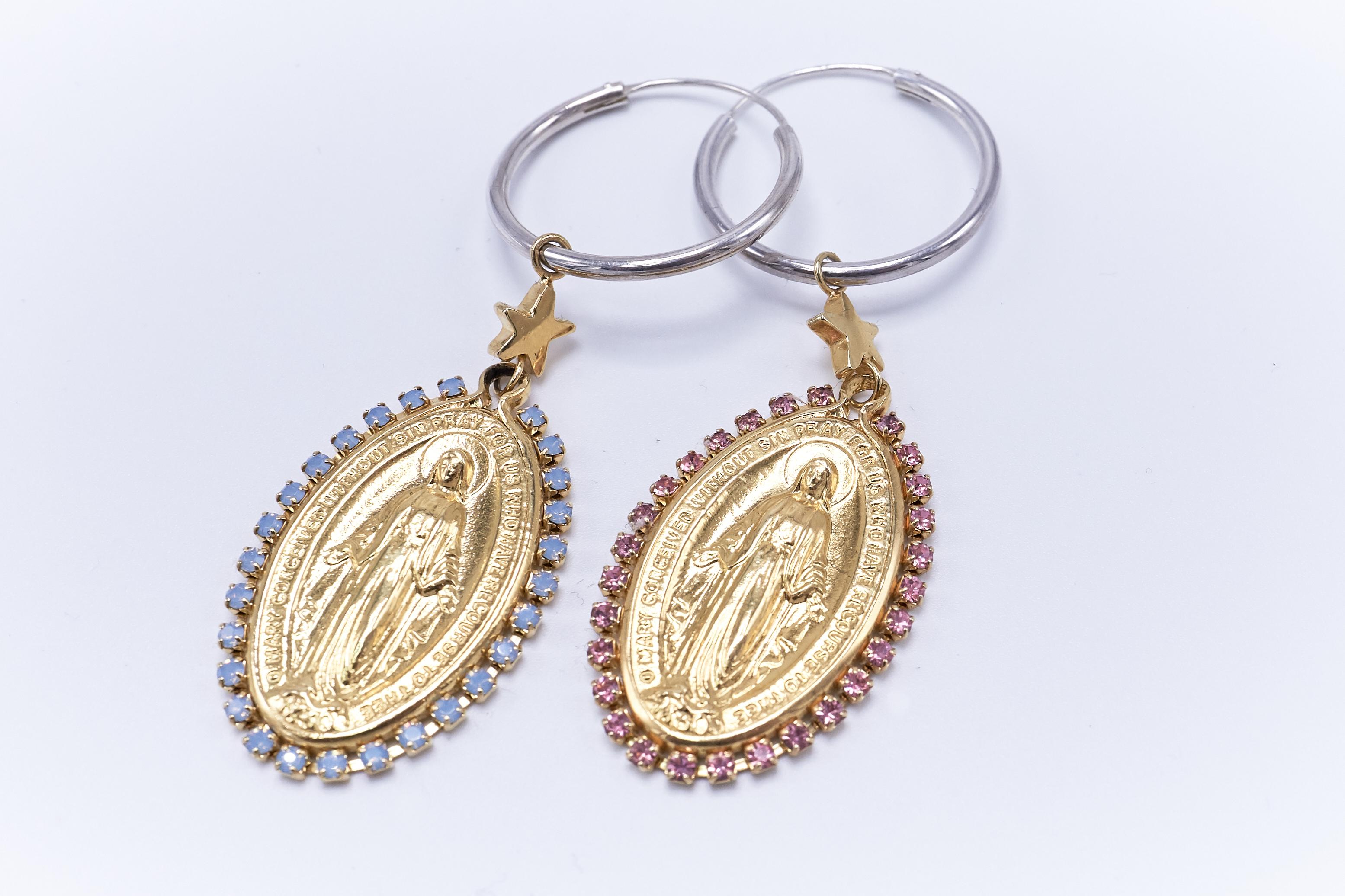 Medal Virgin Mary Earrings Rhinestone Pink Light Blue J Dauphin

J DAUPHIN 