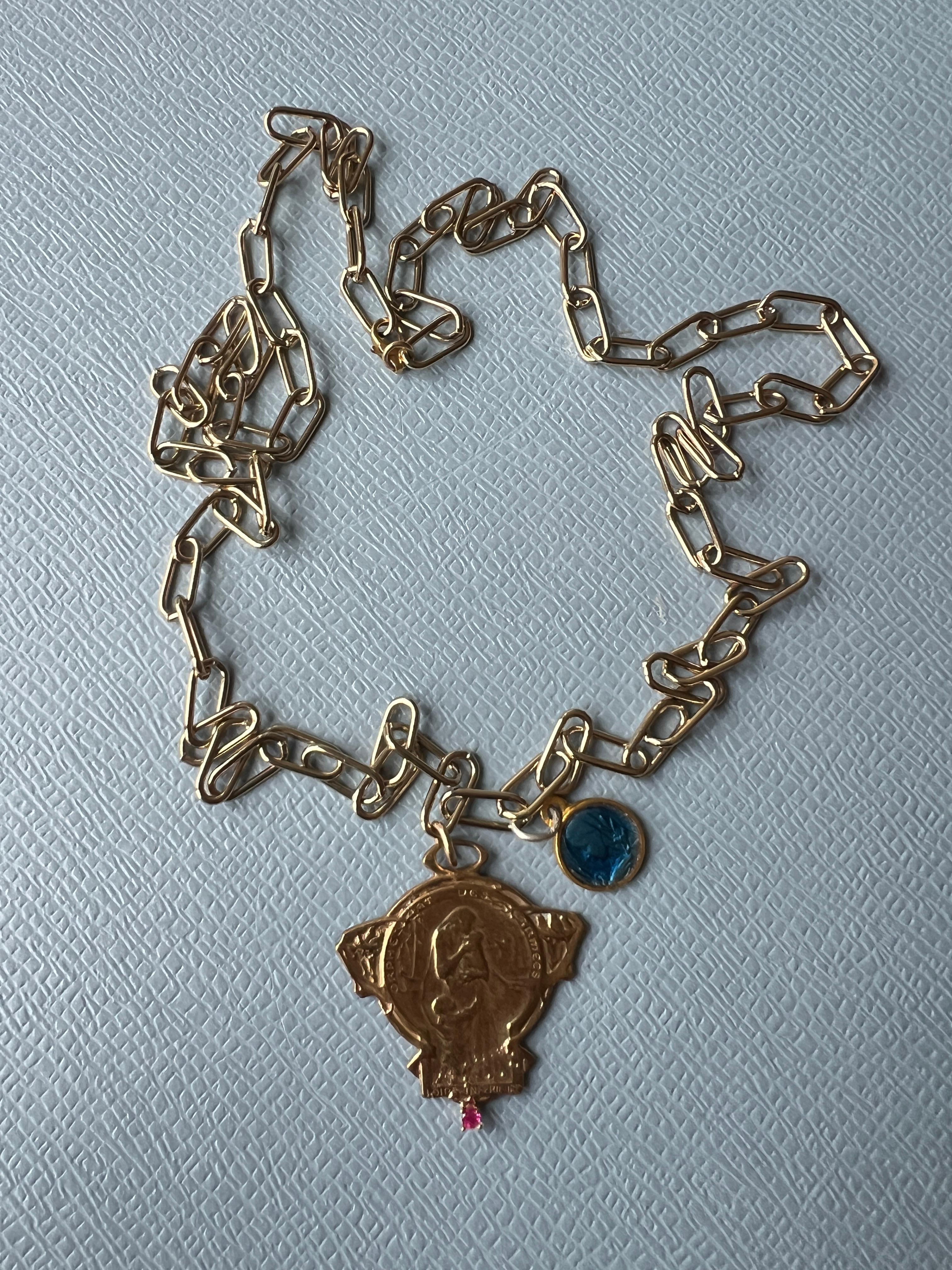 Halskette mit Rubin-Rubin-Medaille-Halskette Jungfrau Maria Vintage Blau Emaille J Dauphin 3