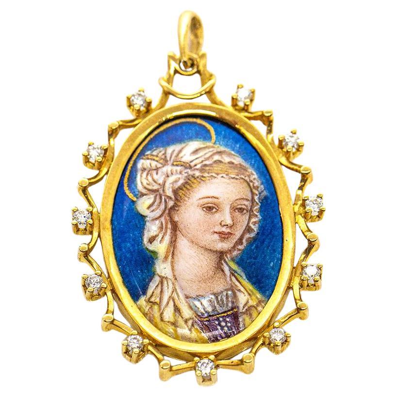 Medalla Virgen Esmalte con Diamantes For Sale