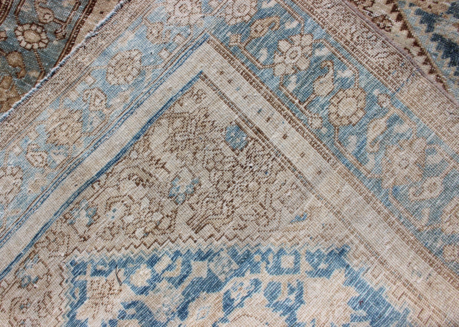 Antique Persian Hamadan Rug with Layered Medallions in Blue, Brown and Taupe  For Sale 2
