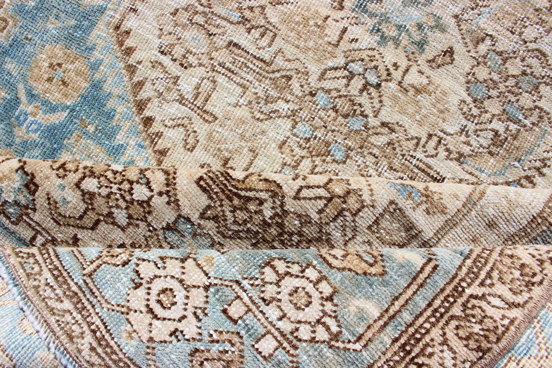 Hand-Knotted Antique Persian Hamadan Rug with Layered Medallions in Blue, Brown and Taupe  For Sale