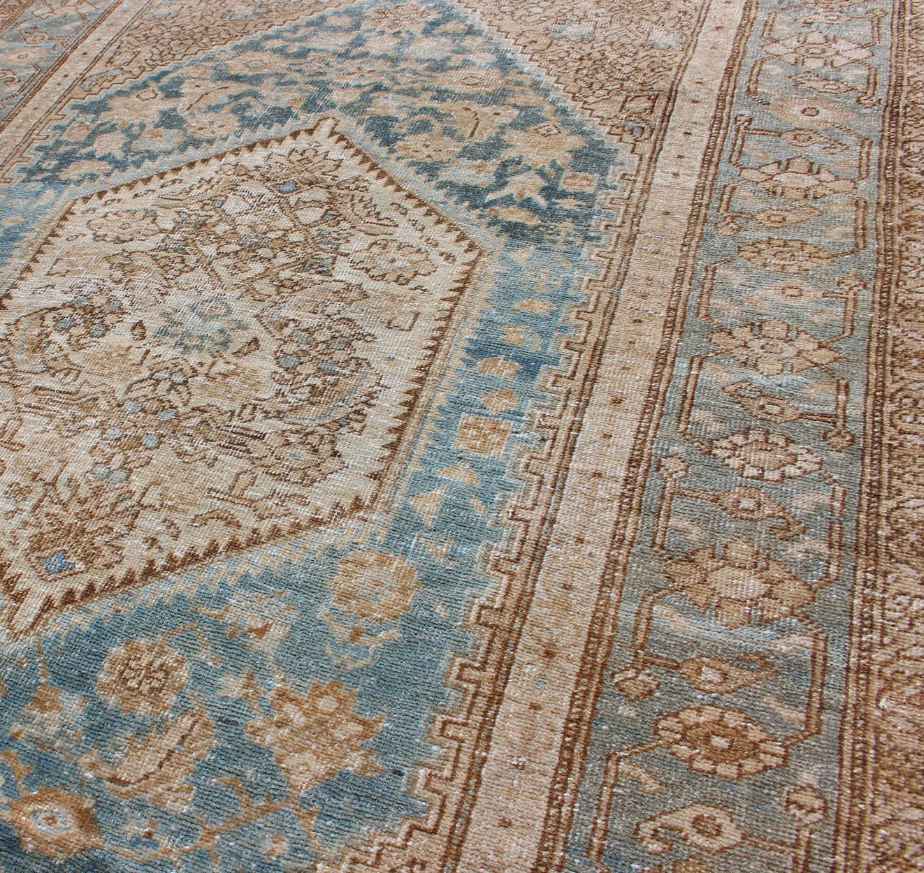 Antique Persian Hamadan Rug with Layered Medallions in Blue, Brown and Taupe  For Sale 1