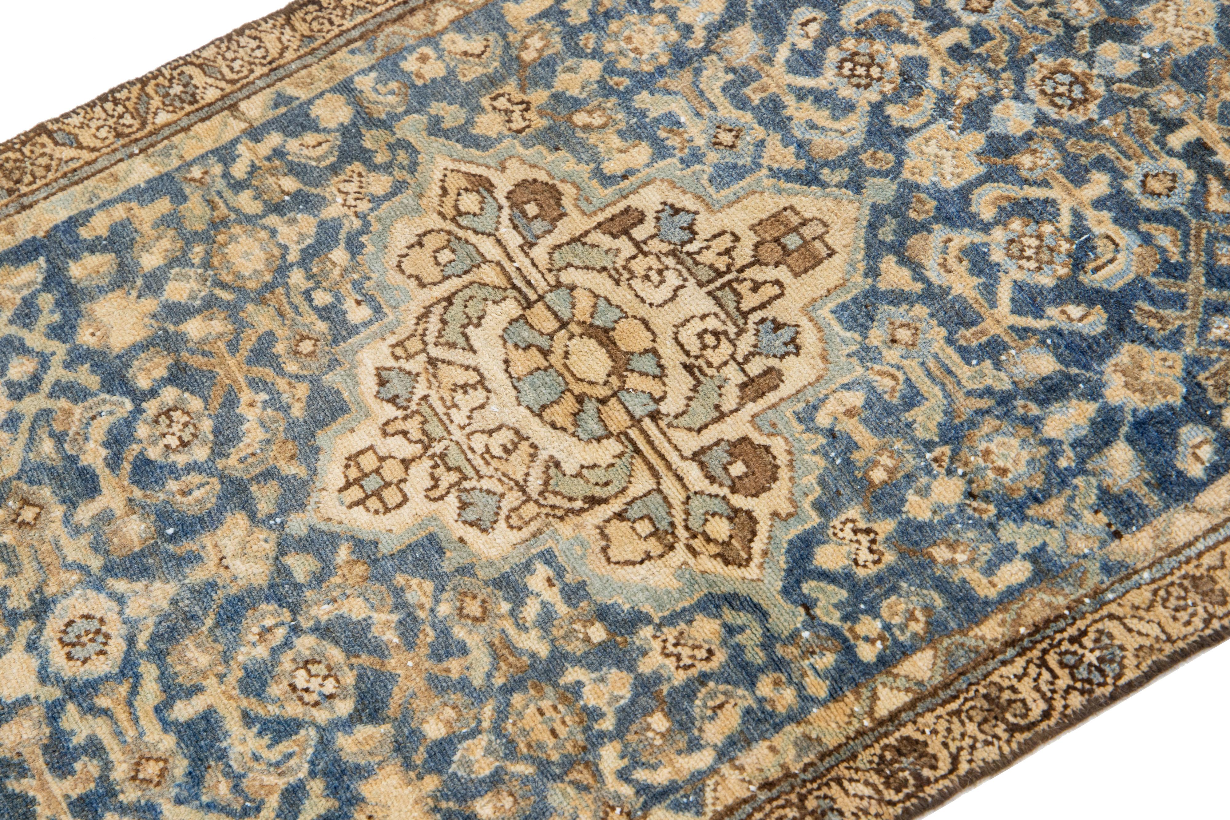 Islamic Medallion Antique Persian Hamadan Wool Rug In Blue For Sale