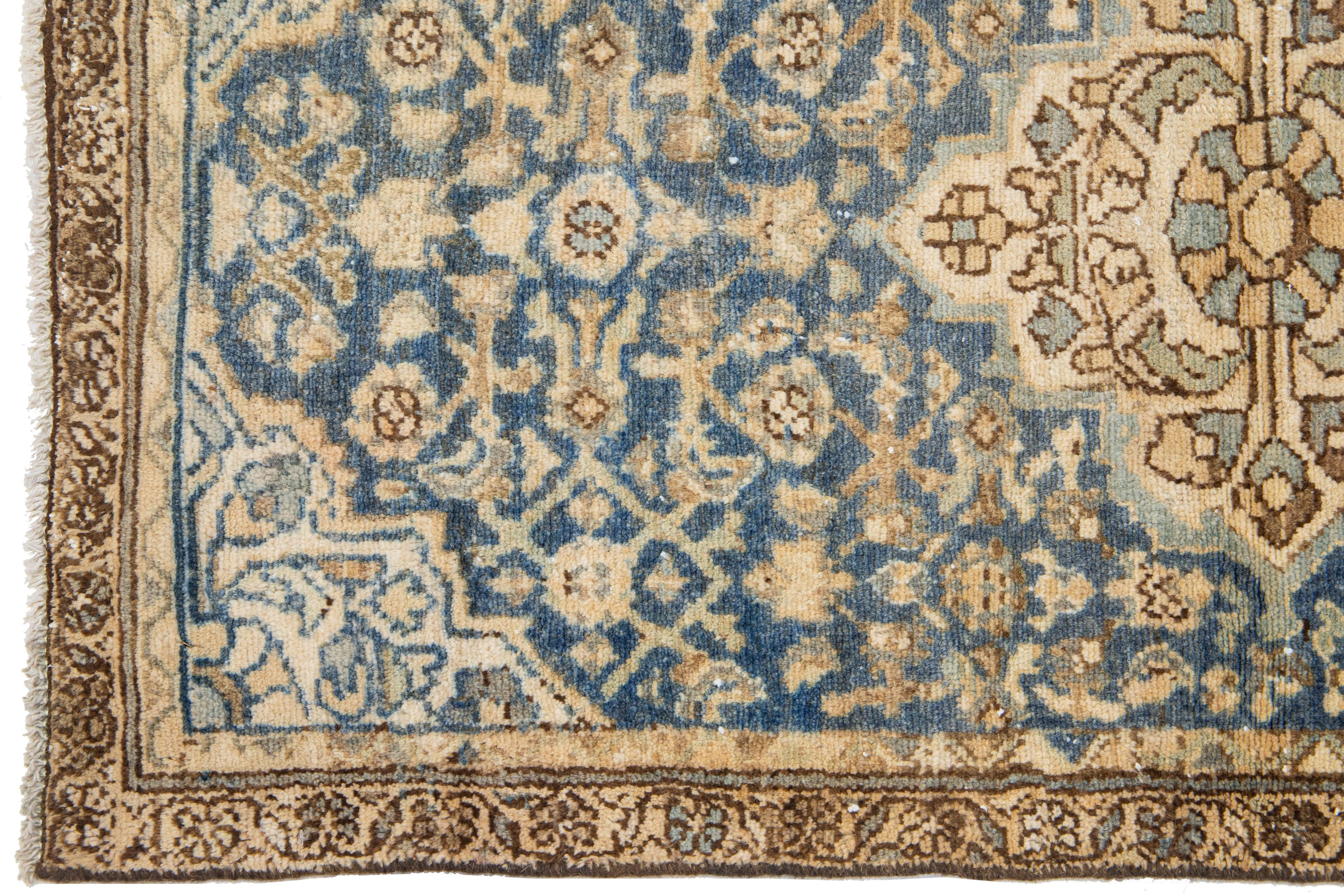 Medallion Antique Persian Hamadan Wool Rug In Blue In Good Condition For Sale In Norwalk, CT